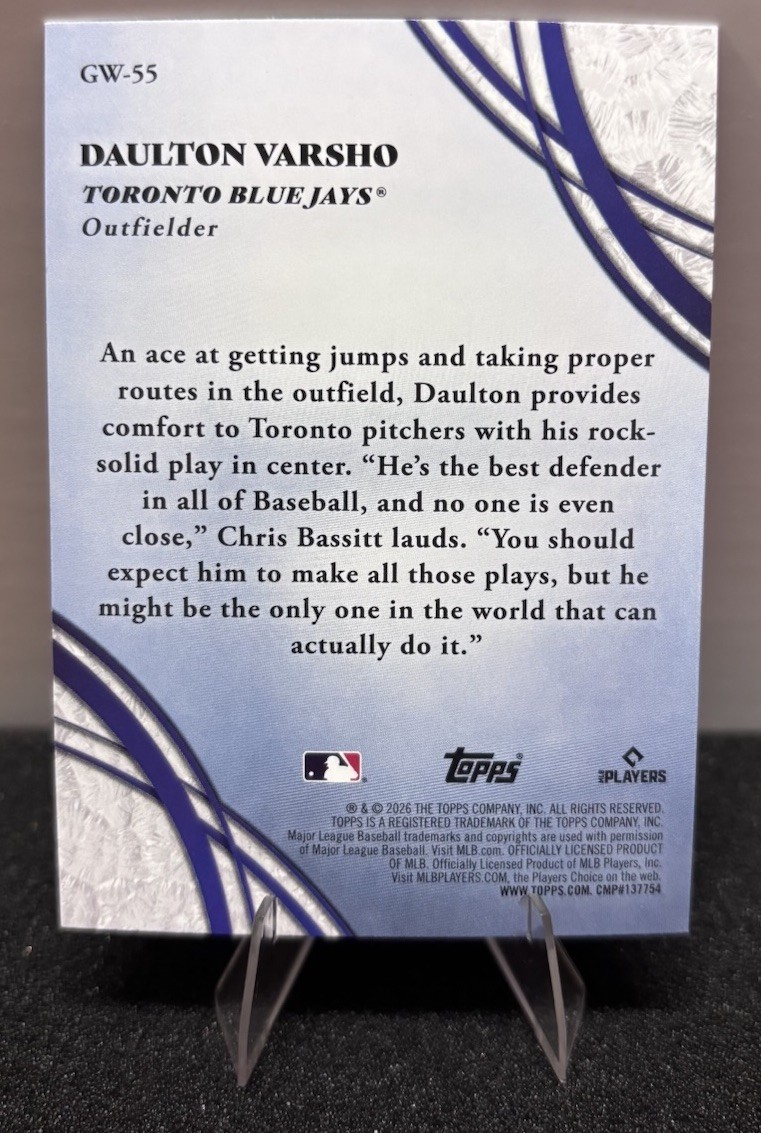 Topps 2026 Glove Works Insert Daulton Varsho Toronto Blue Jays GW-55