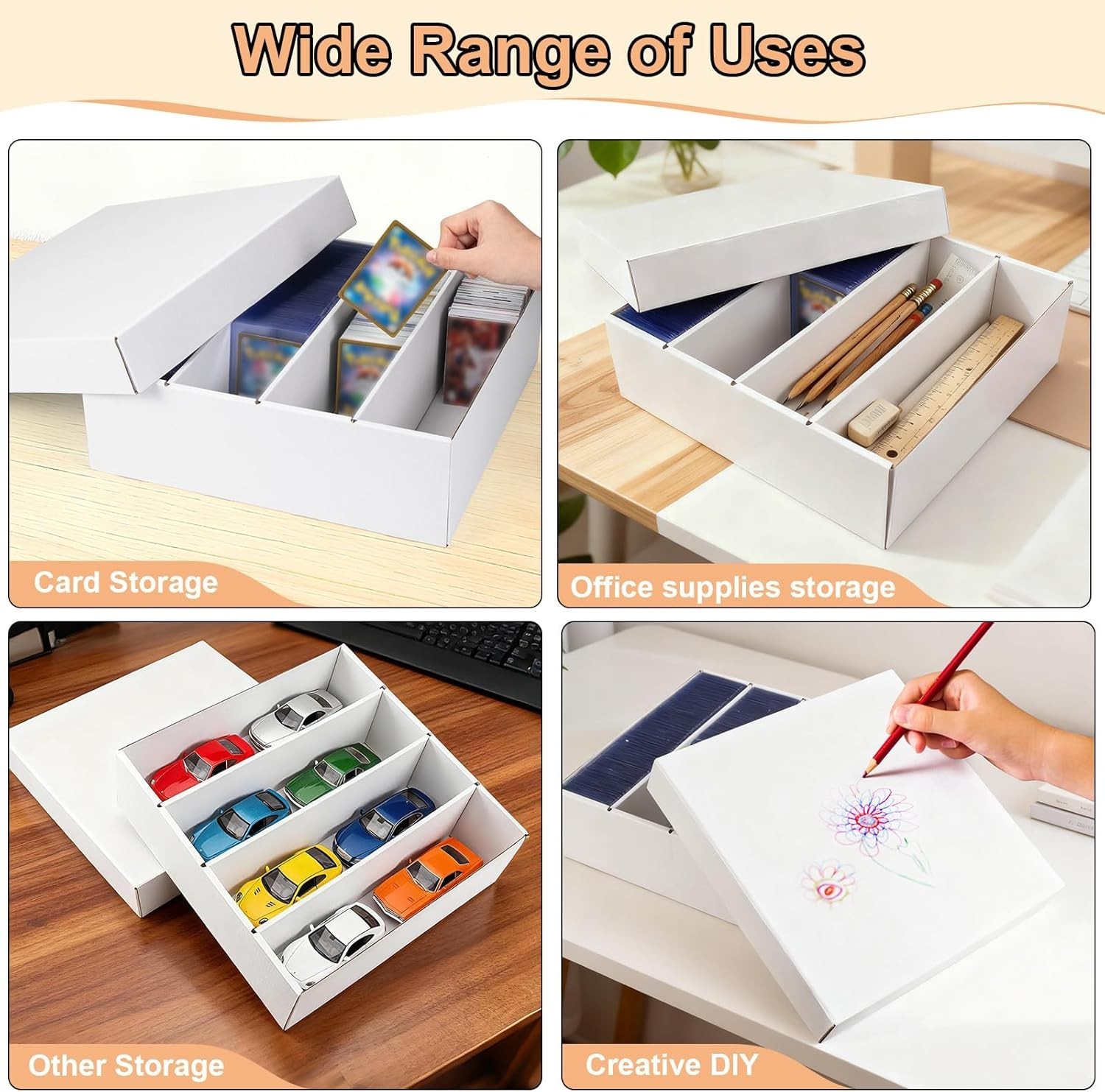 5-Pack Toploader Trading Card Storage Box, 4 Row 3200 Count White Cardboard Stor