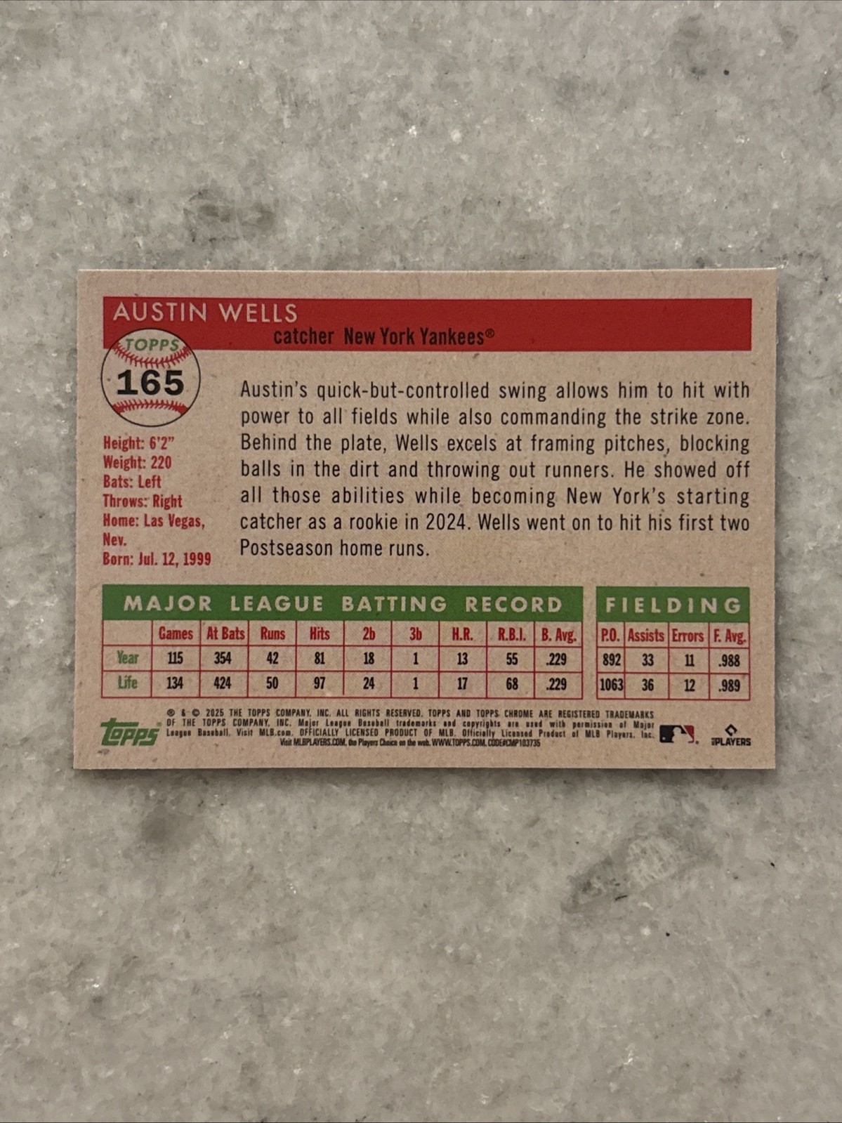 2025 Topps Chrome Platinum Austin Wells #165 Toile Cream Rose Gold Refractor /75