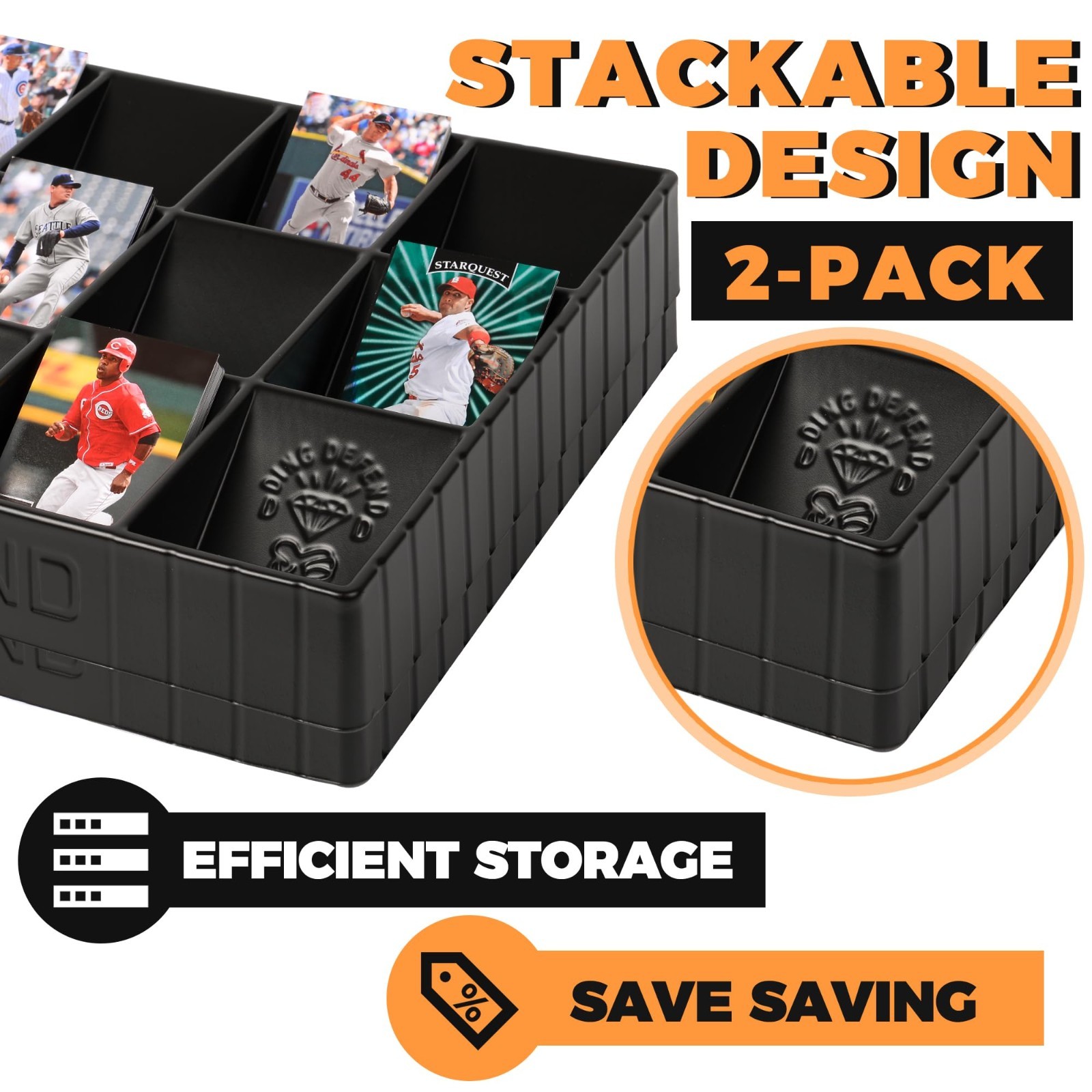 2 Pack Card Sorting Tray – Stackable Organizer for Trading Cards, 15 Compartment