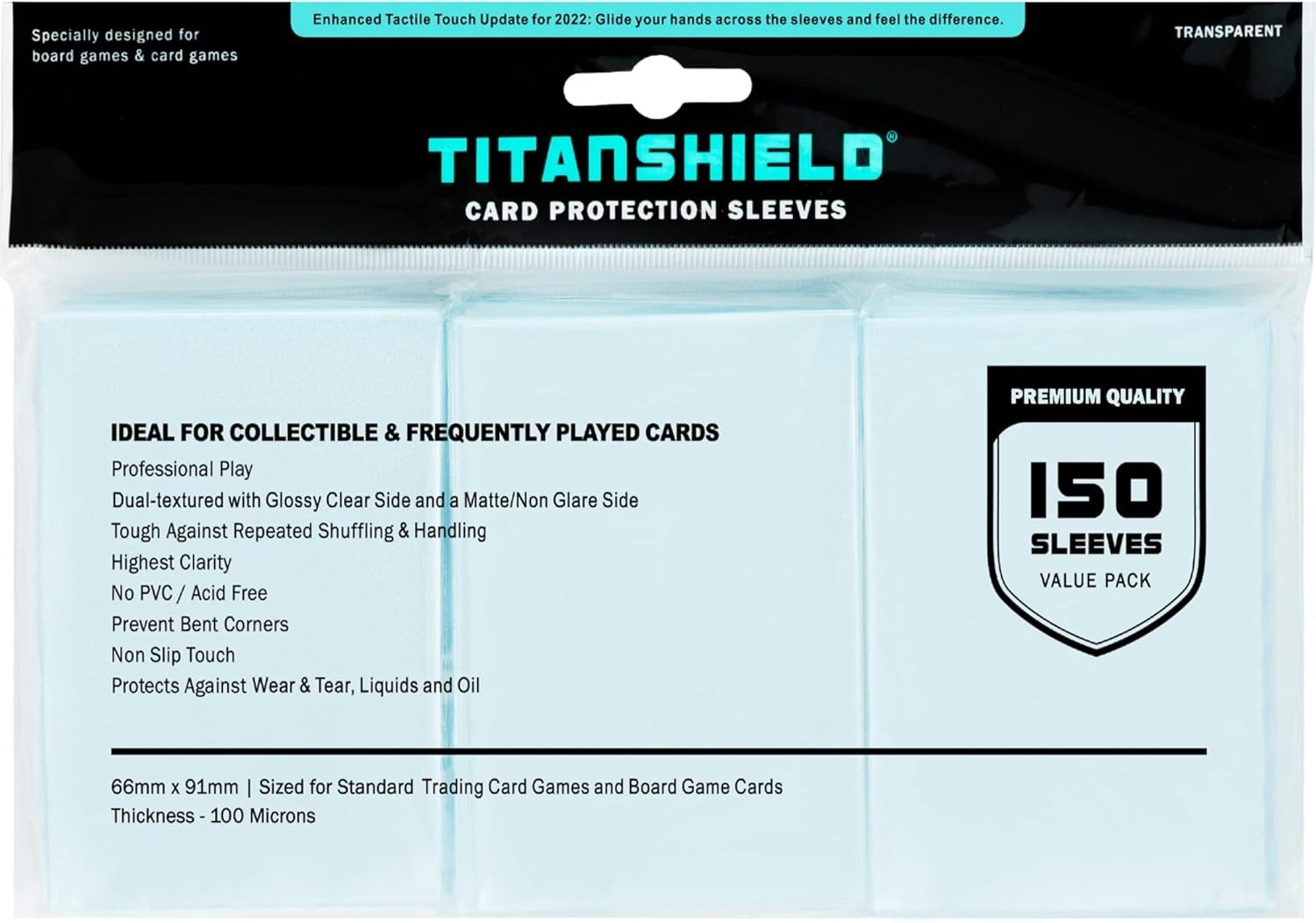 150 Clear Standard Card Sleeves for TCGs, 66x91mm, Polypropylene