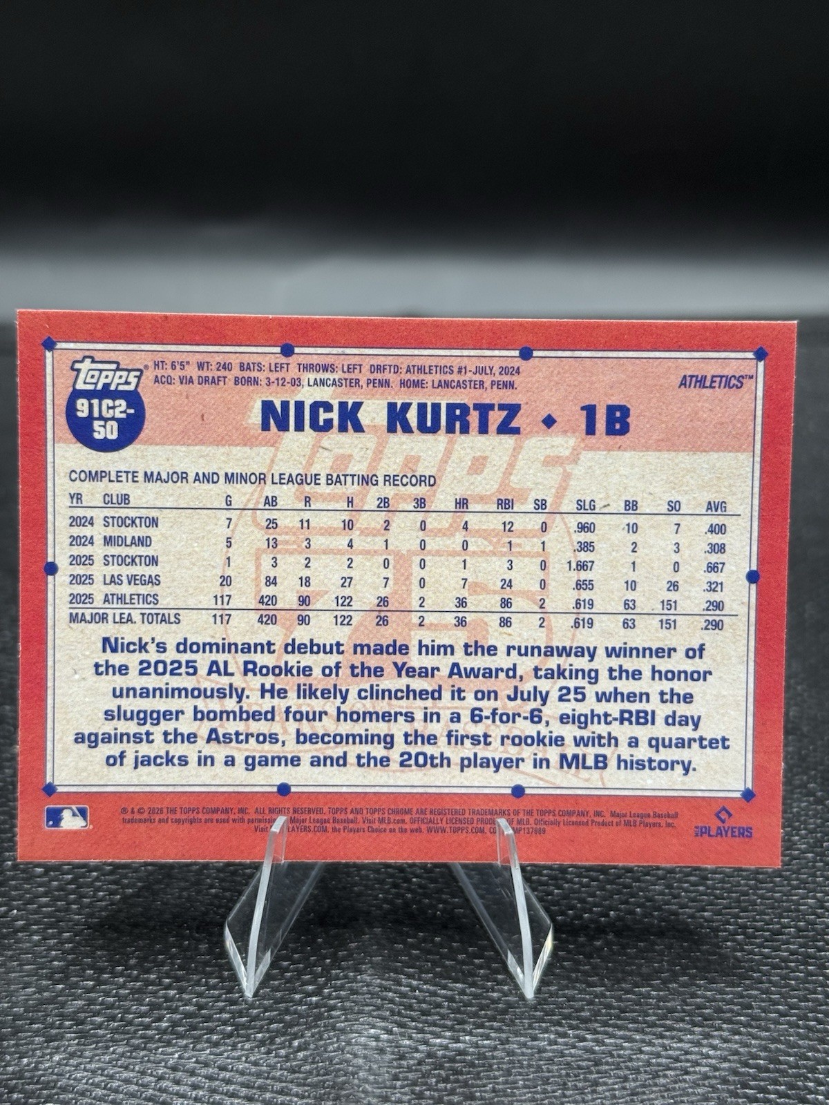 2026 Topps Series 2 NICK KURTZ Chrome Silver Pack Mojo #91C2-50 Athletics