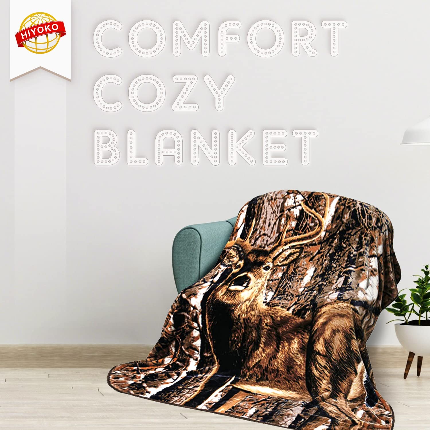 5.3 lbs Deer Blanket Queen Size, Heavy, Thick, and 75″W x 90″L, 1