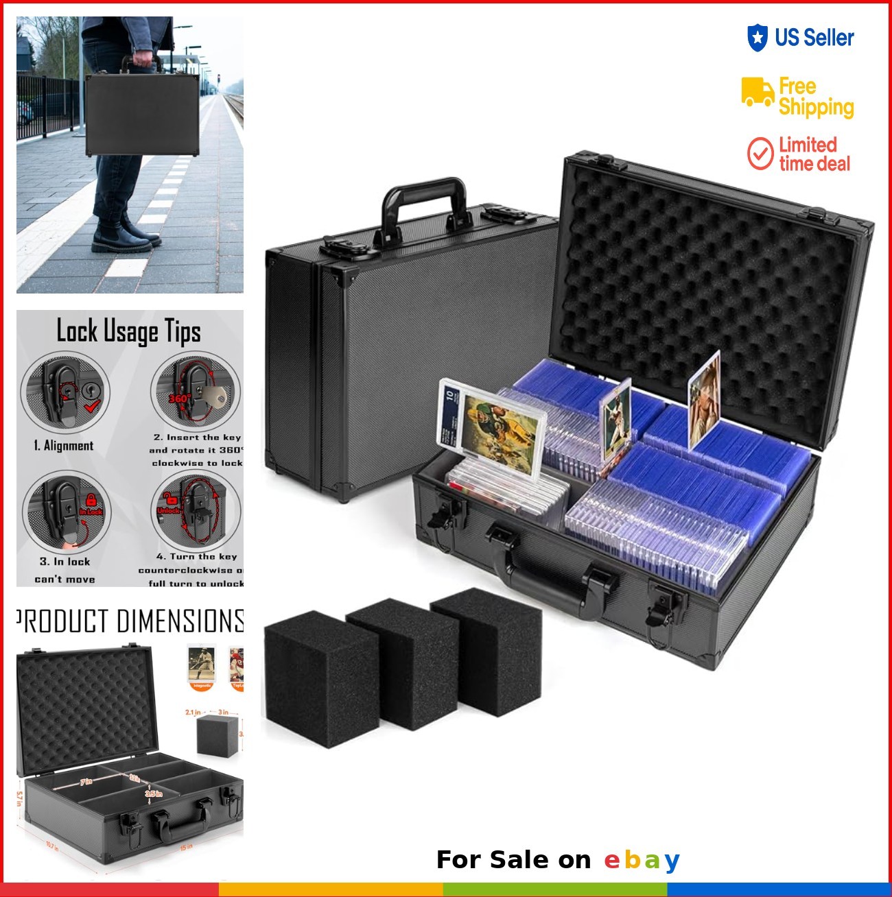 Top Loader Storage Box Holds 600+ Cards Key Lock Aluminum Frame Collectible