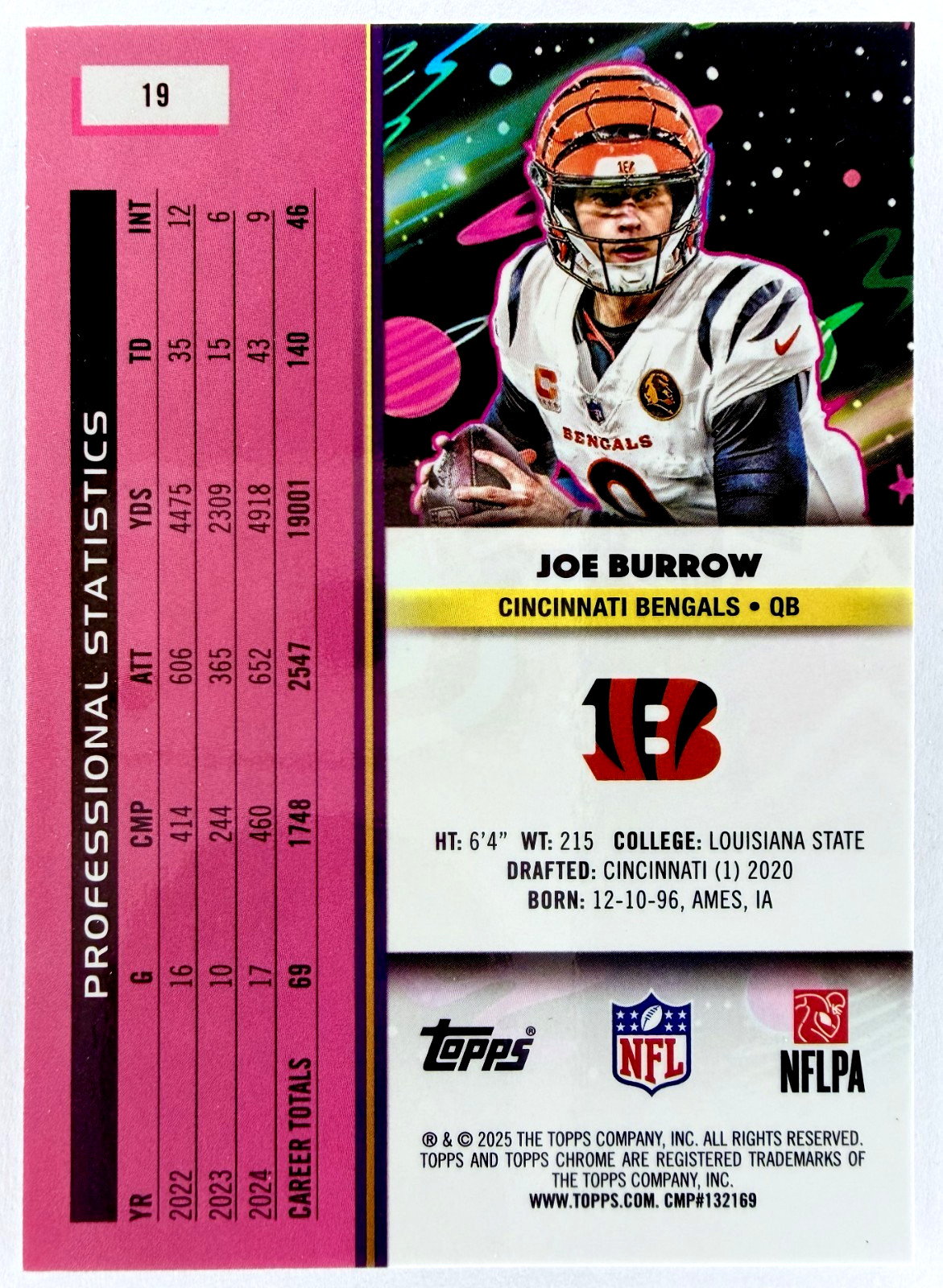 2025 Topps Cosmic Chrome Football JOE BURROW #19 Base – Cincinnati Bengals