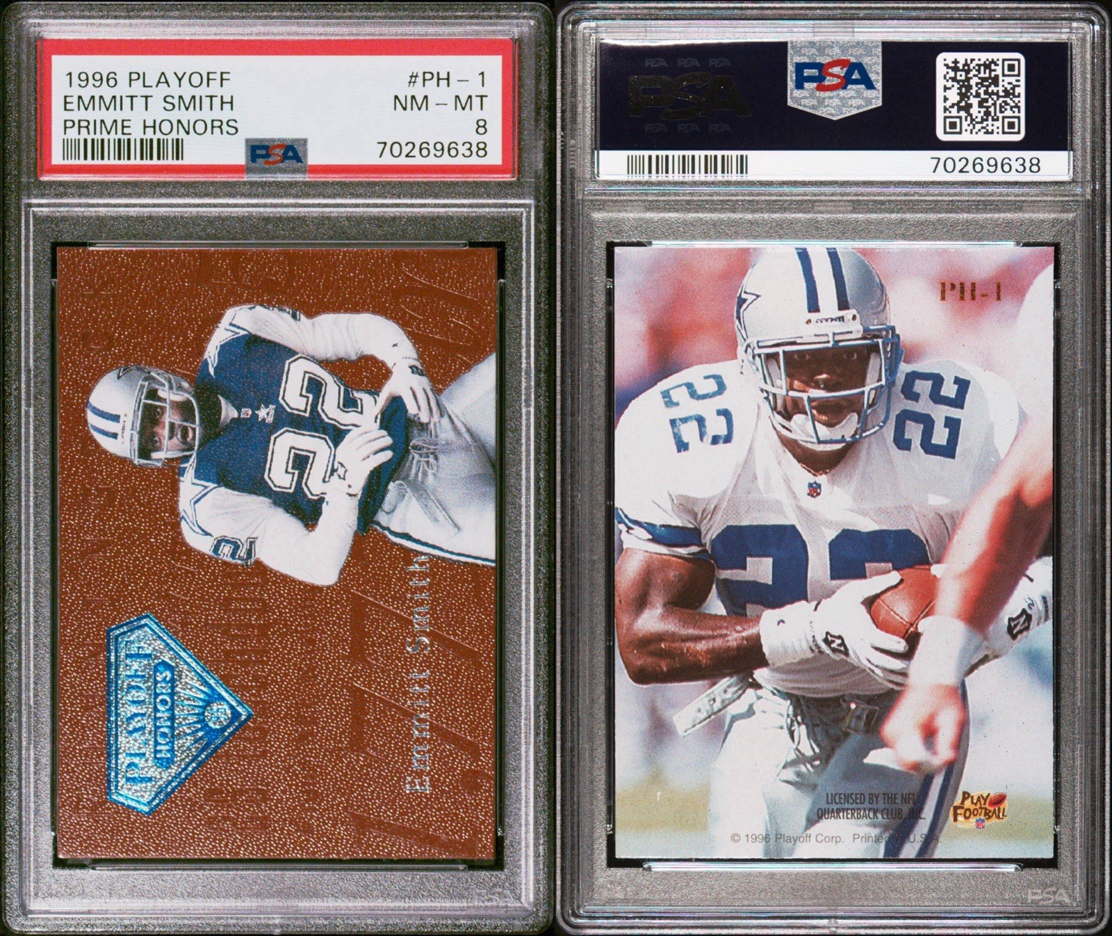 1996 PLAYOFF EMMITT SMITH #PH1 PRIME HONORS PSA 8