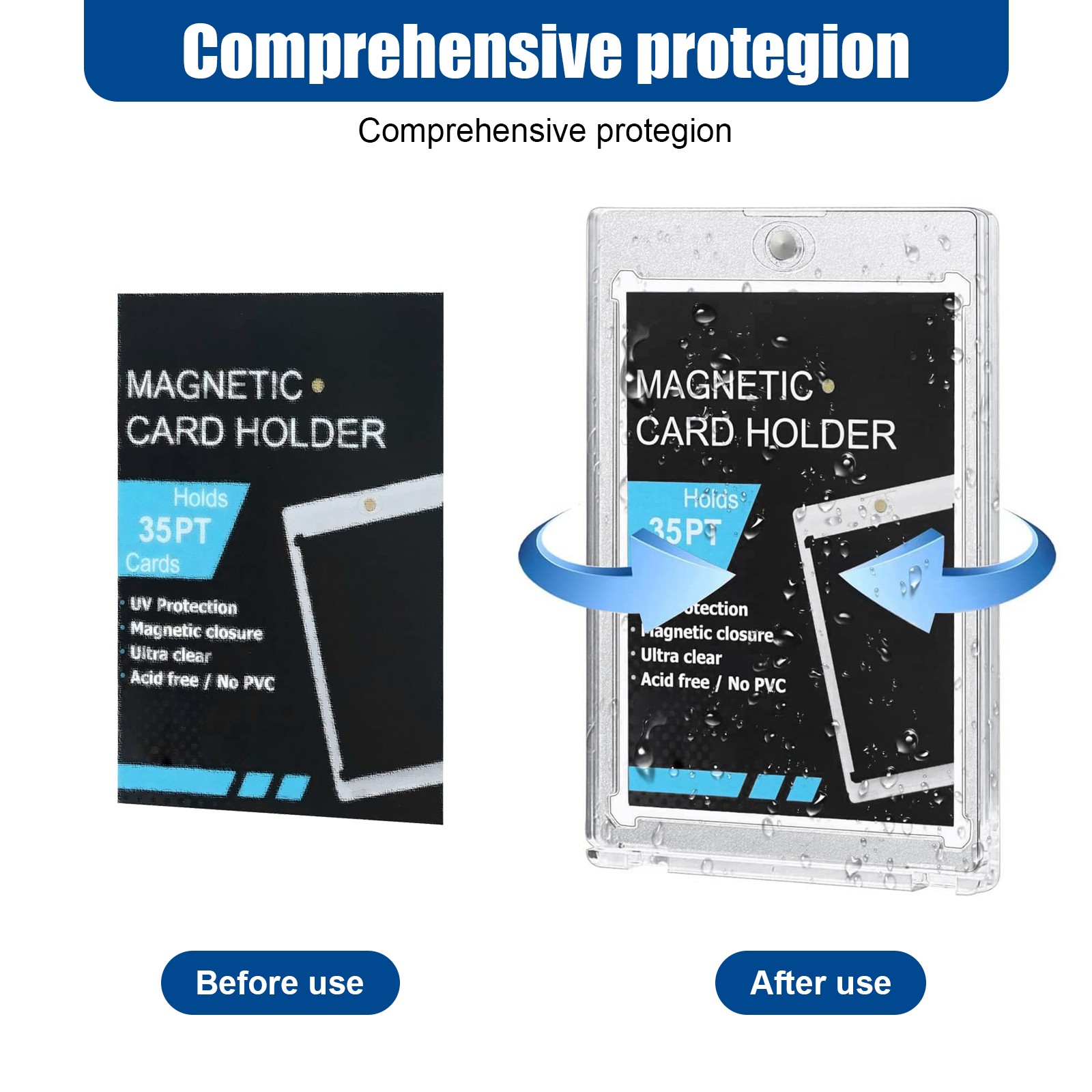 5PACK Magnetic Trading Card Holder 35PT Hard Case Protector + Display Stand