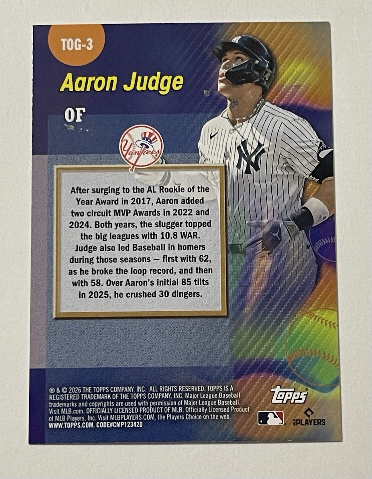 2026 Topps Series 1 Aaron Judge Titans Of The Game #TOG-3