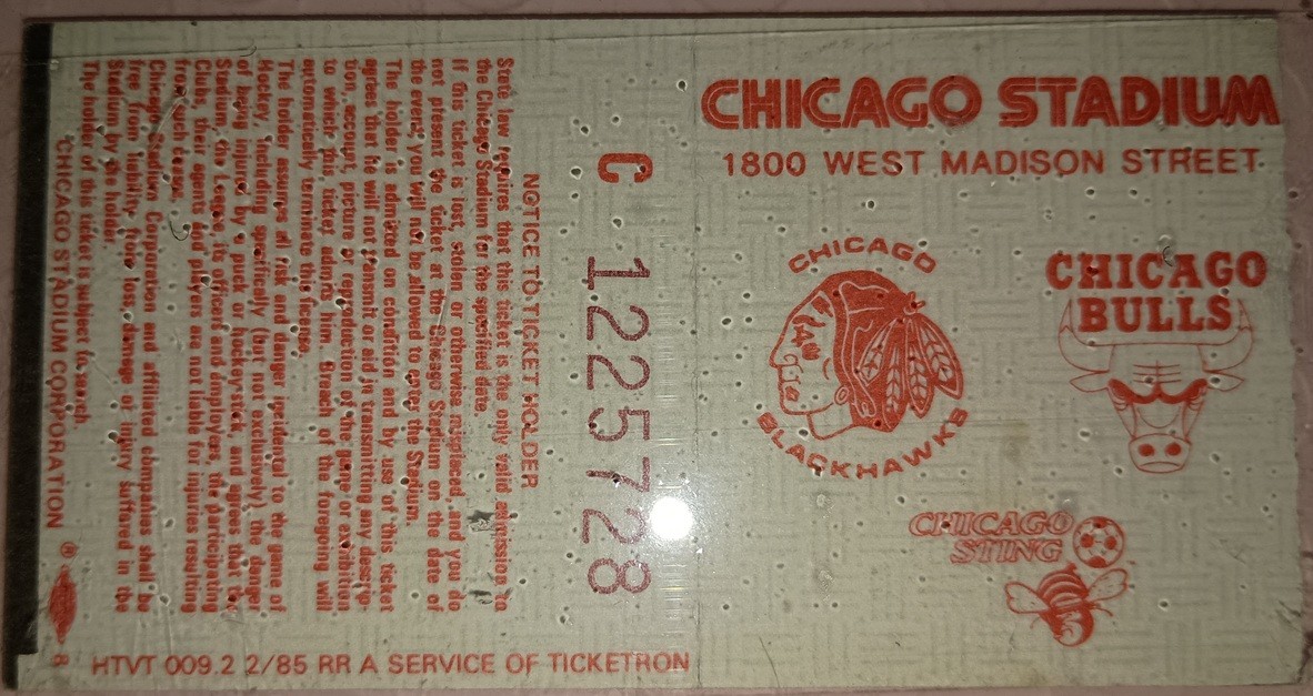 MICHAEL JORDAN authentic 1987 Game Ticket Bulls vs Nets enclosed in 0.5″ lucite