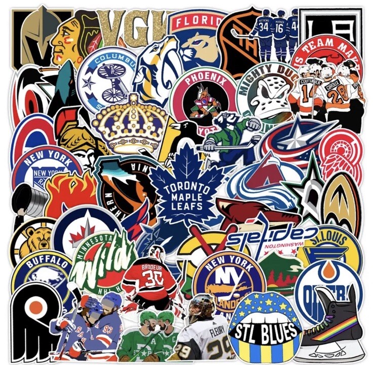 50 pcs NHL Ice Hockey Team Logo Stickers Gloss Vinyl Waterproof Stickers