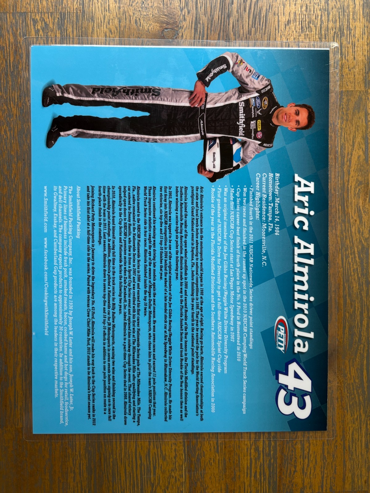 Aric Almirola autographed poster in encapsulated lamination.