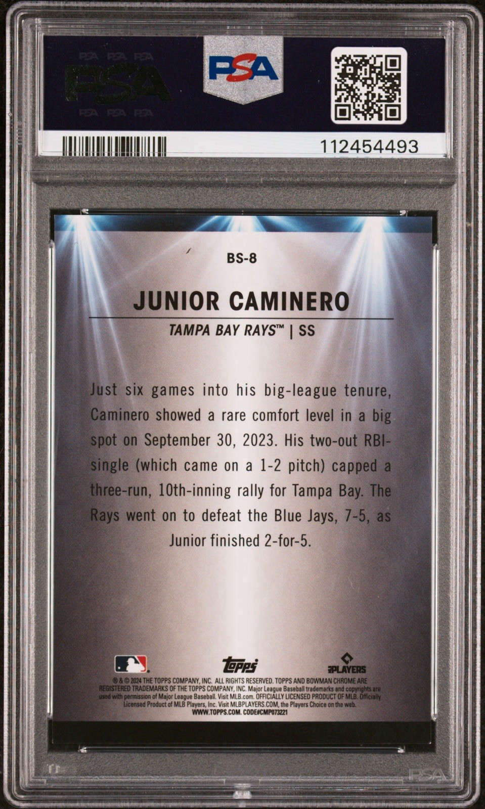 2024 Bowman Chrome Junior Caminero #BS8 Gold Spotlight Rookie #17/50 PSA 9