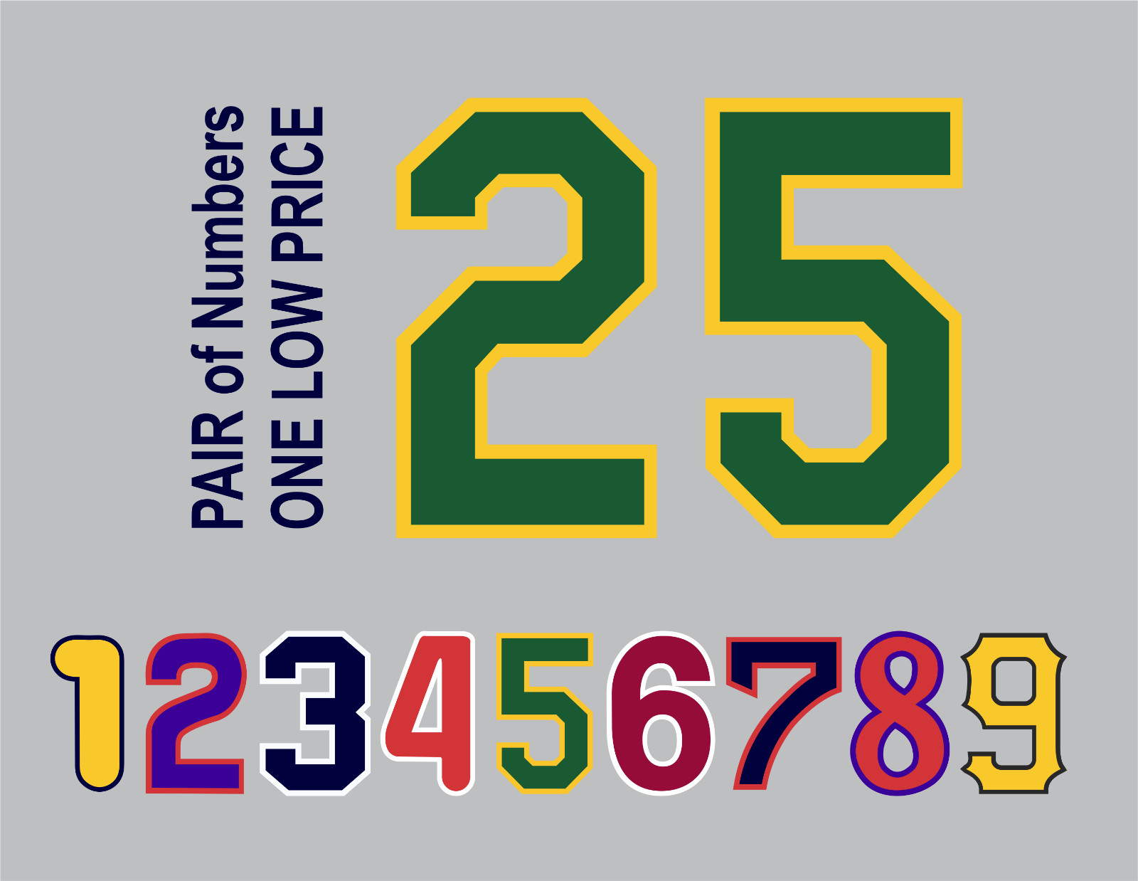 Tackle Twill Pro Cut Baseball Number Pair Team Uniform Jersey Patches Not Sewn