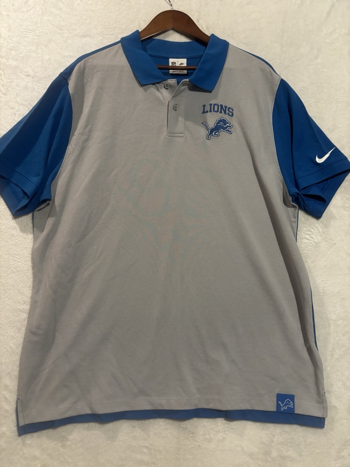 Nike Detroit Lions Polo Shirt Men XL Grey Blue Short Sleeve NFL Performance Team