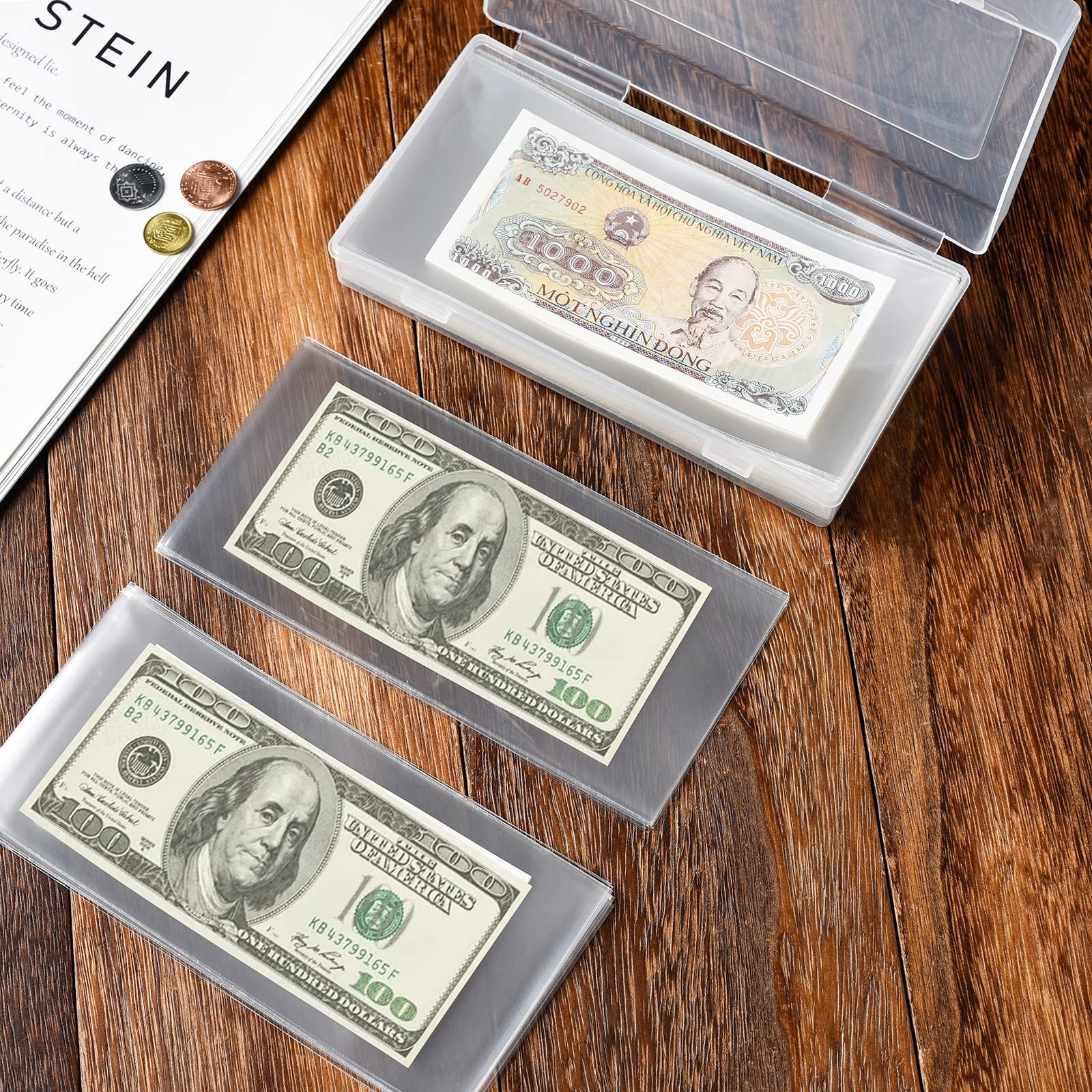 Ettonsun 200 Pcs Dollar Bill Sleeves Currency Holder Clear