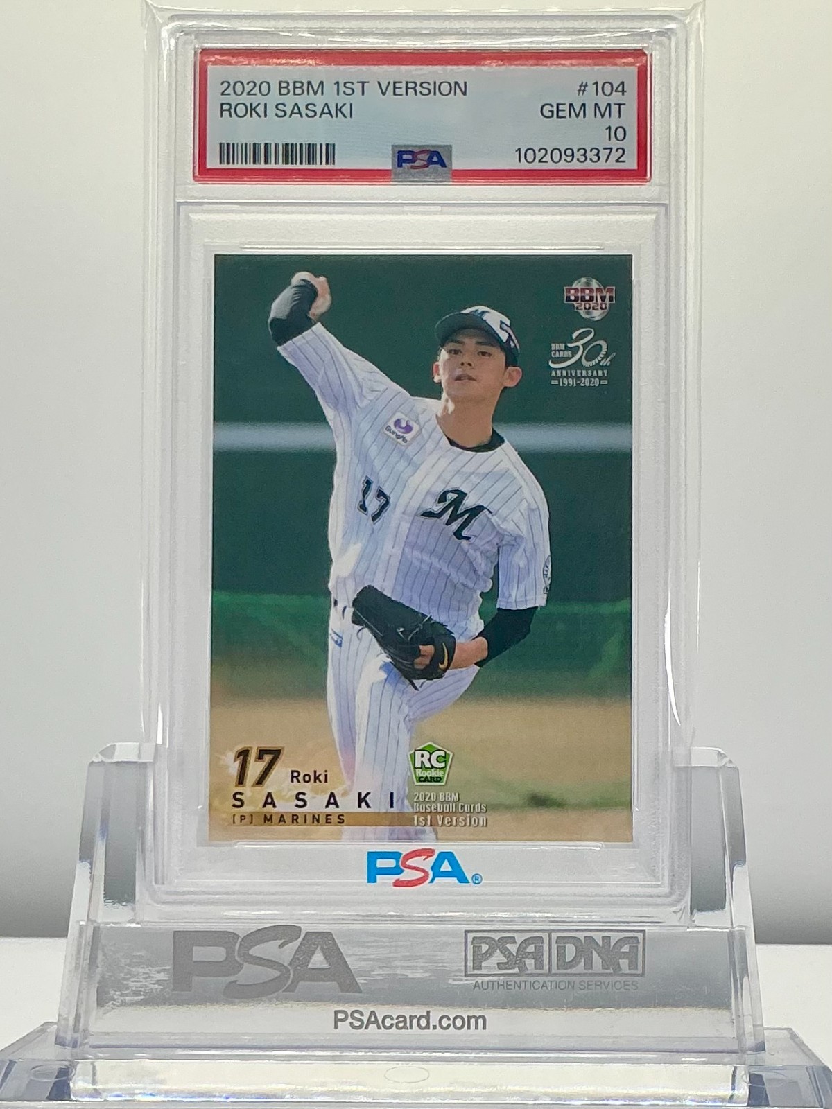ROKI SASAKI 2020BBM 1ST VERSION #104 PSA10!GEMMINT!ROOKIE CARD!LOWPOP!