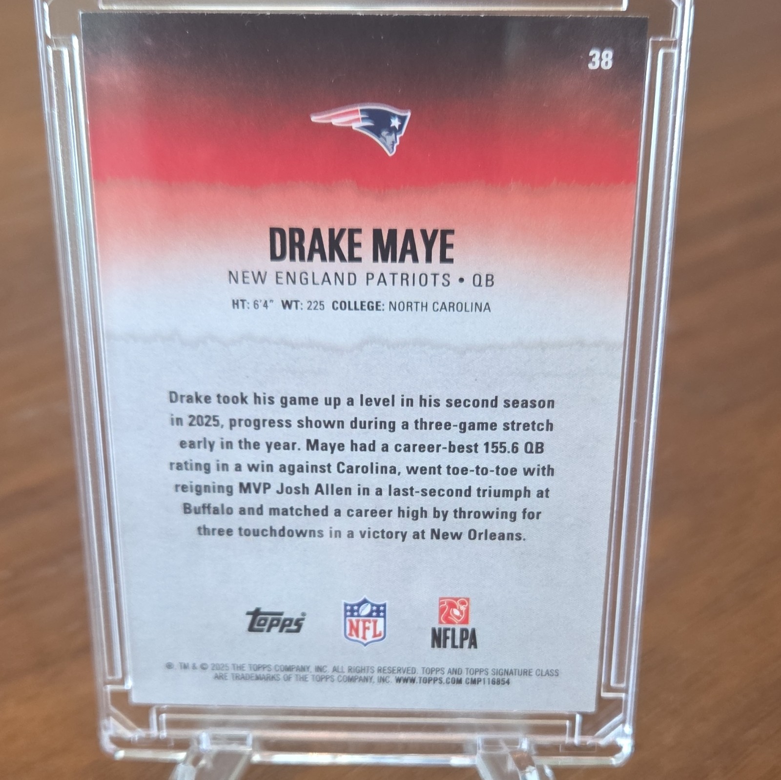 Topps 2025 Signature Class Drake Maye Round 1 Pick 3 Rookie #38 Patriots