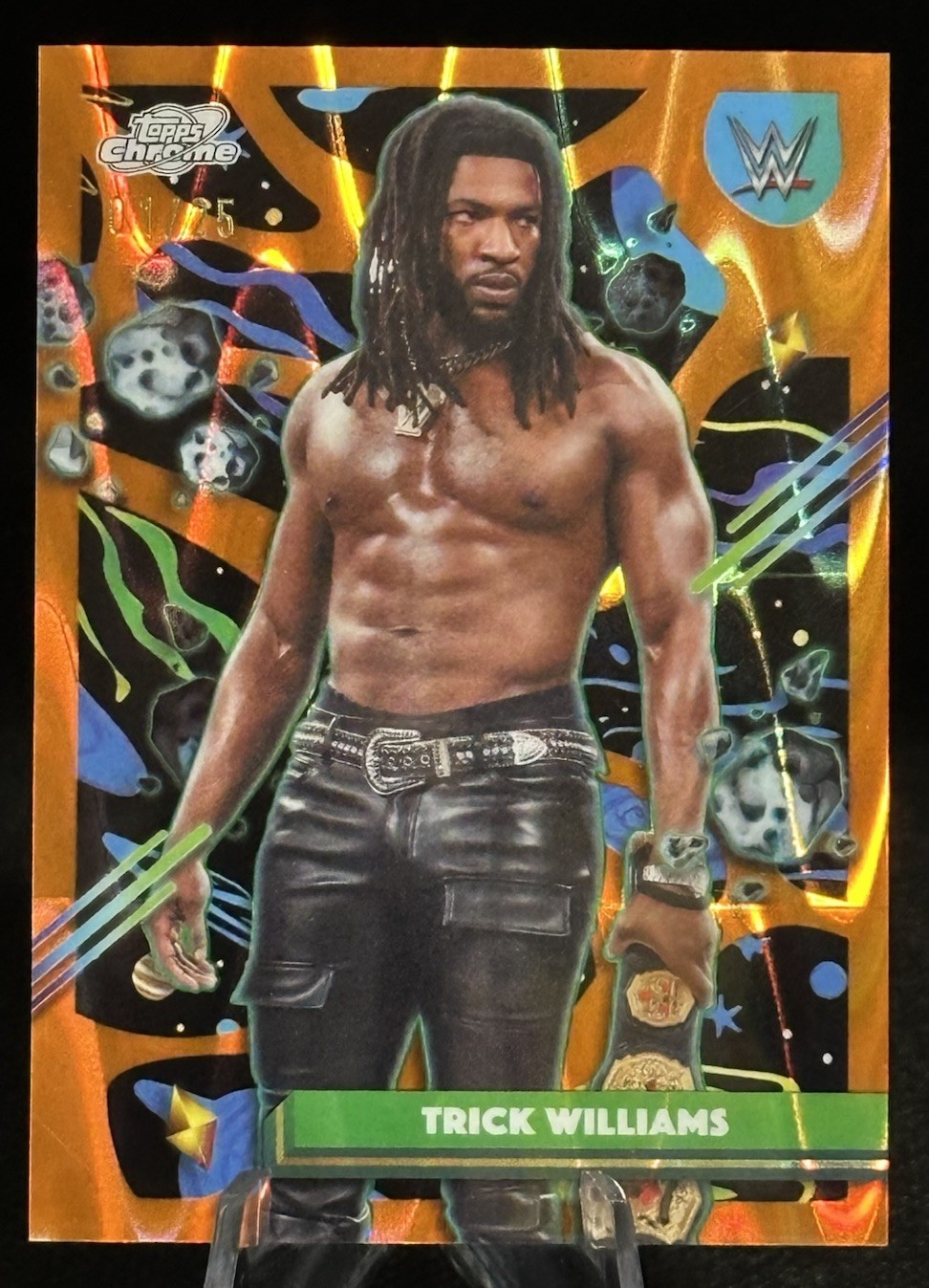 2026 Topps Chrome Cosmic WWE Trick Williams Orange Galactic Refractor /25