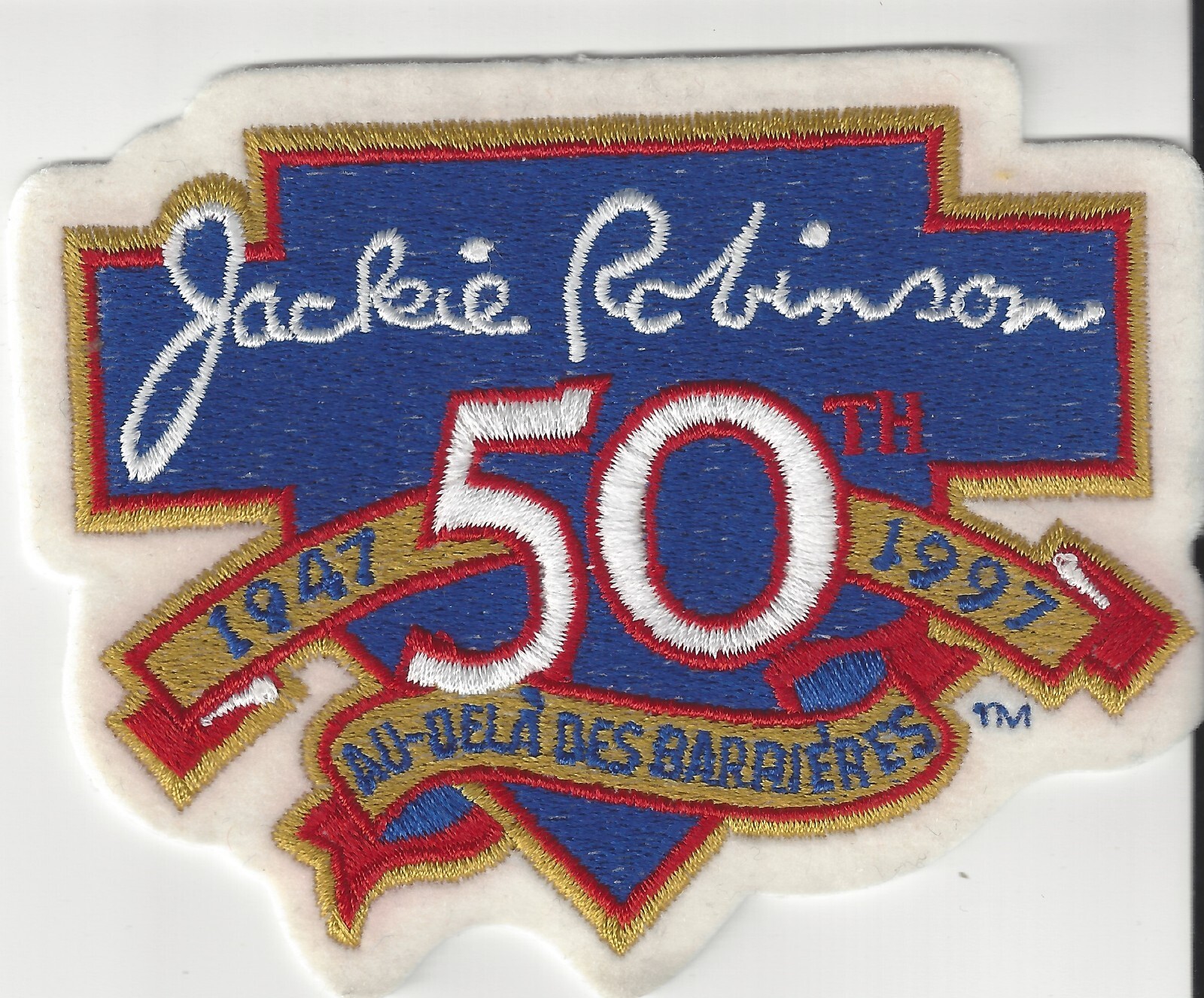 Jackie Robinson 50th Anniversary FRENCH VERSION Patch Breaking Barriers 1947-97