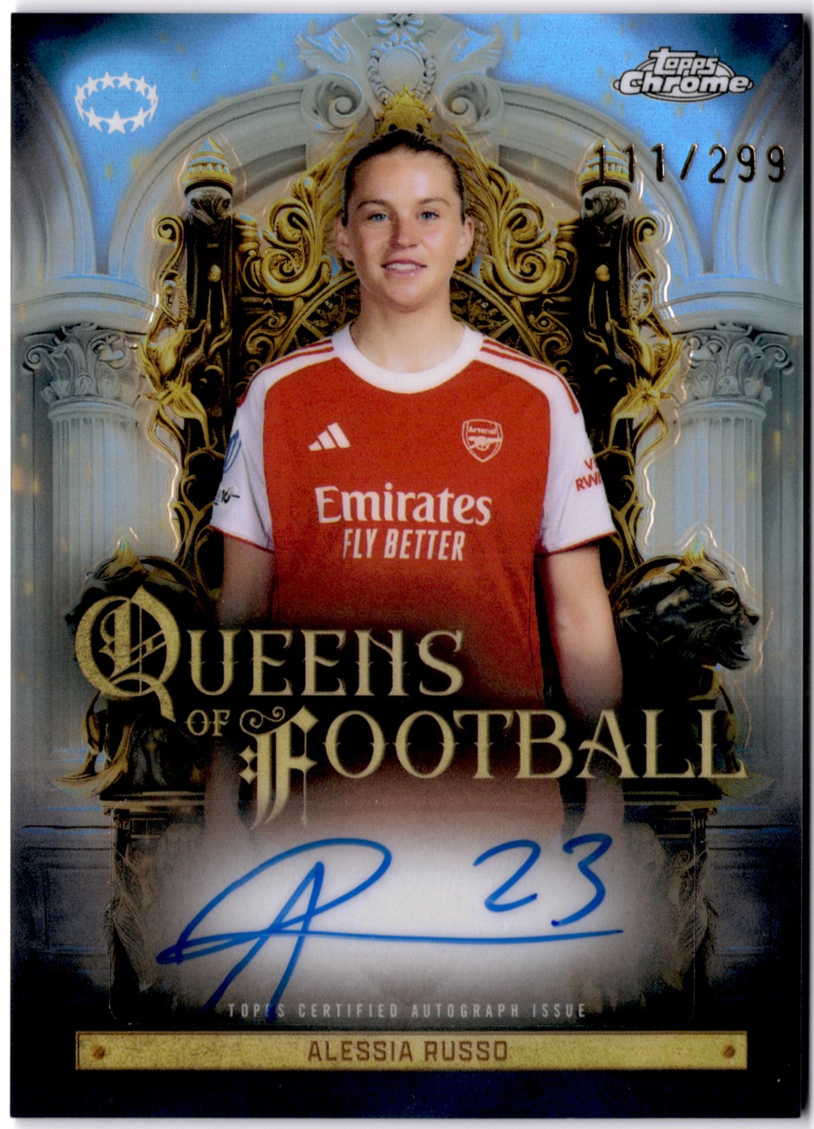 Alessia Russo 2025-26 Topps Chrome Women’s Queens Football Auto Arsenal #111/299
