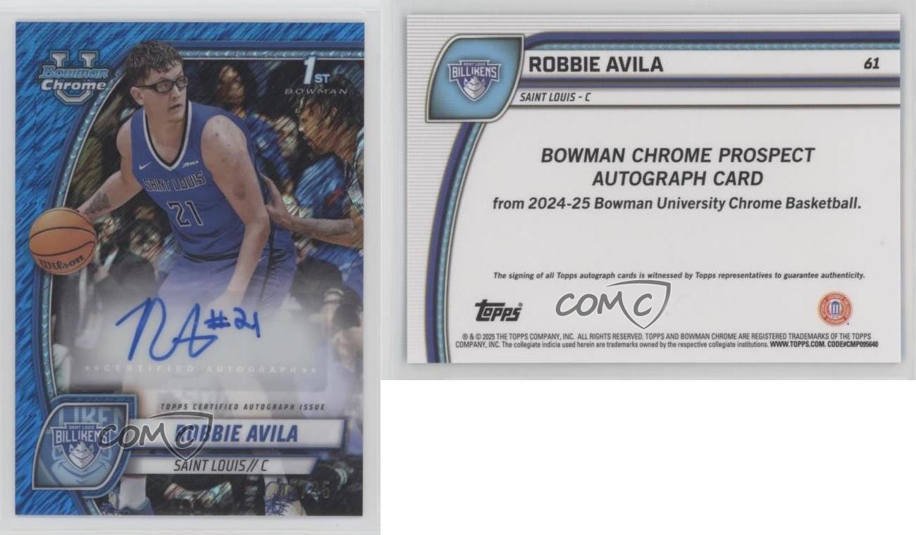 2024-25 Bowman U Chrome Blue Shimmer Refractor /35 Robbie Avila #61 Auto 1bj7