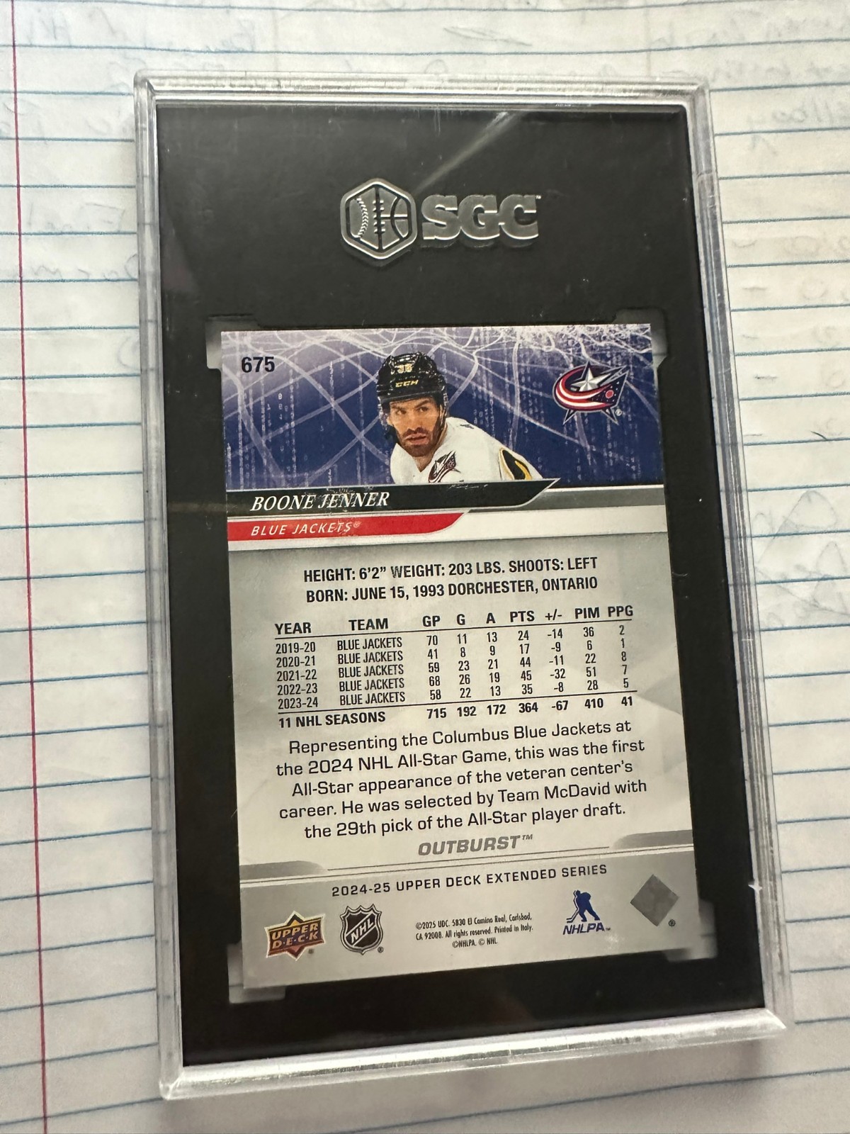 2024-25 UD Red Outburst Boone Jenner 19/25 Columbus Blue Jackets #675 SGC 9