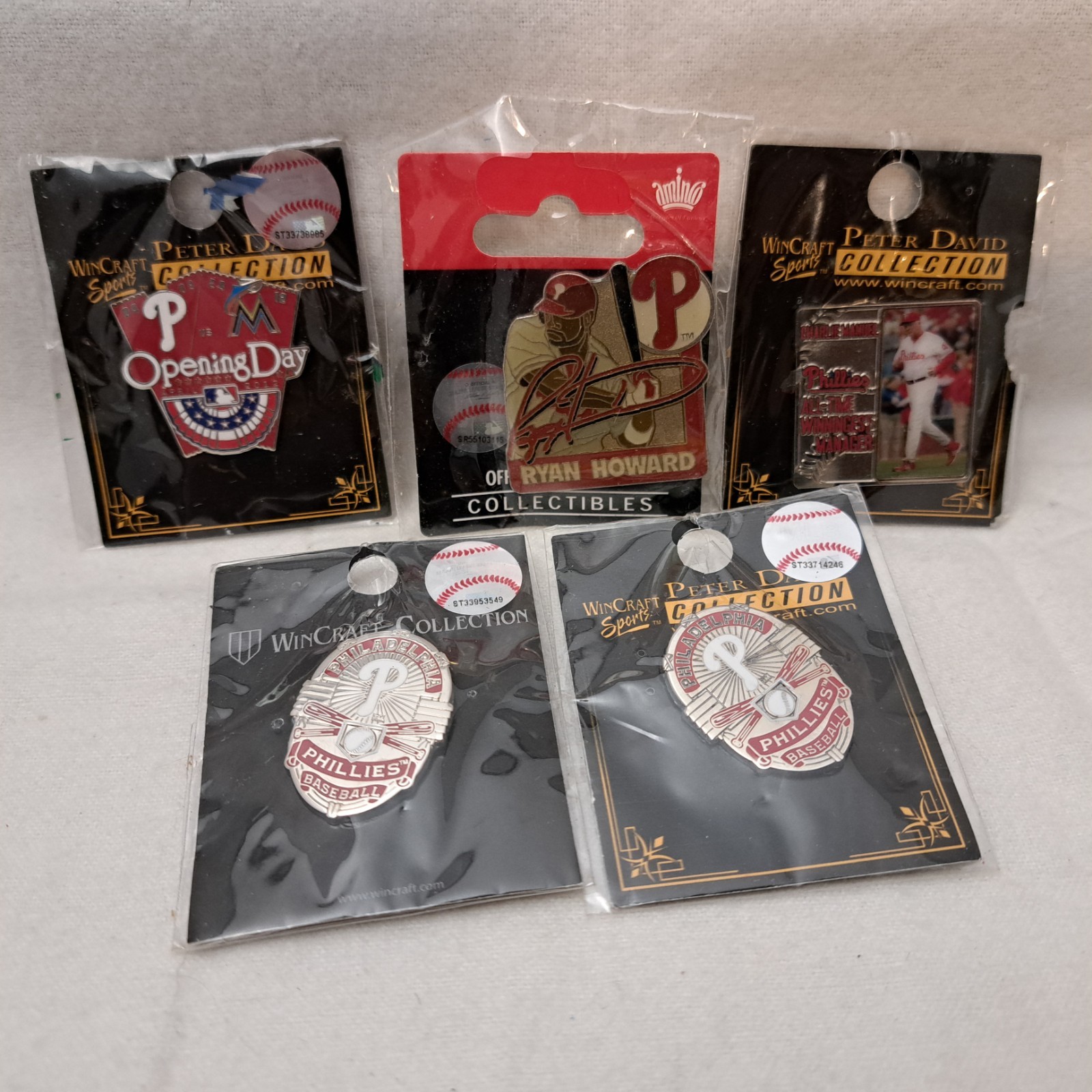 Philadelphia Phillies Pin Lot 5 Wincraft Aminco Ryan Howard Charlie Manuel New