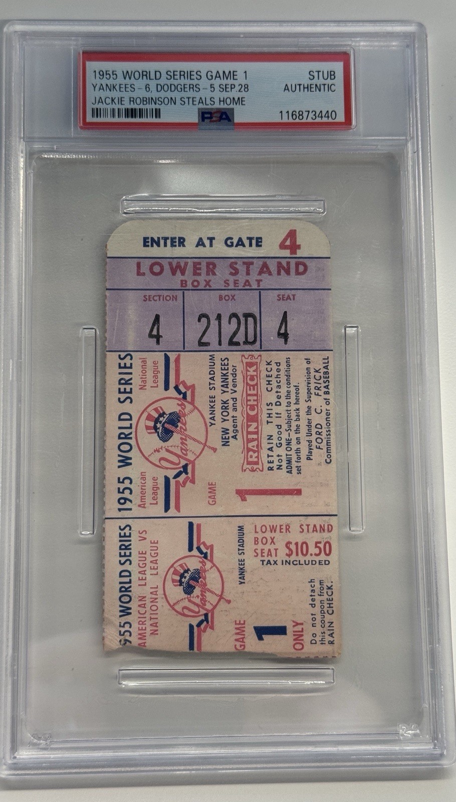 1955 World Series Game 1 Ticket Stub Brooklyn Dodgers Robinson Steals Home PSA