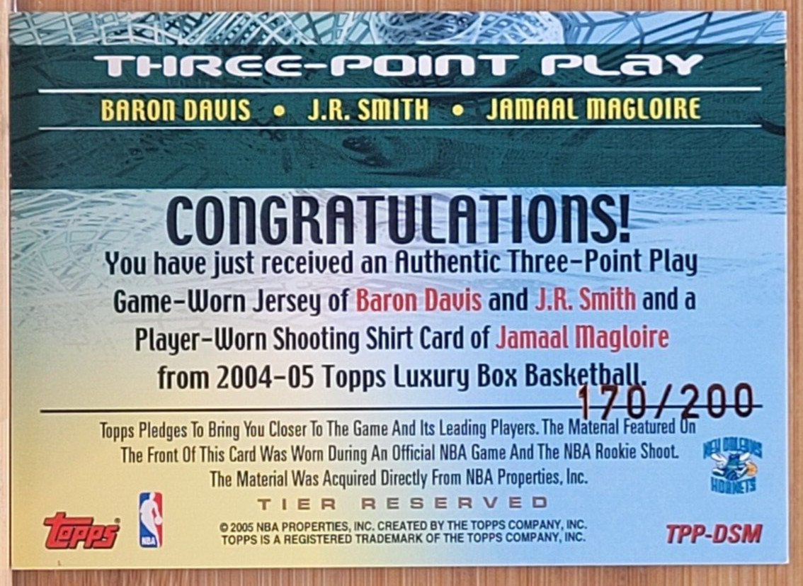 2004-05 TOPPS LUXURY BOX BARON DAVIS SMITH MAGLOIRE 3 POINT PLAY #D/200 GU JSY