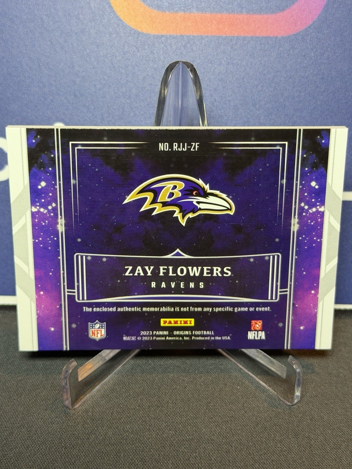 2023 PANINI ORIGINS ROOKIE JUMBO JERSEY ZAY FLOWERS BLACK NFL SHIELD 1/1 RAVENS