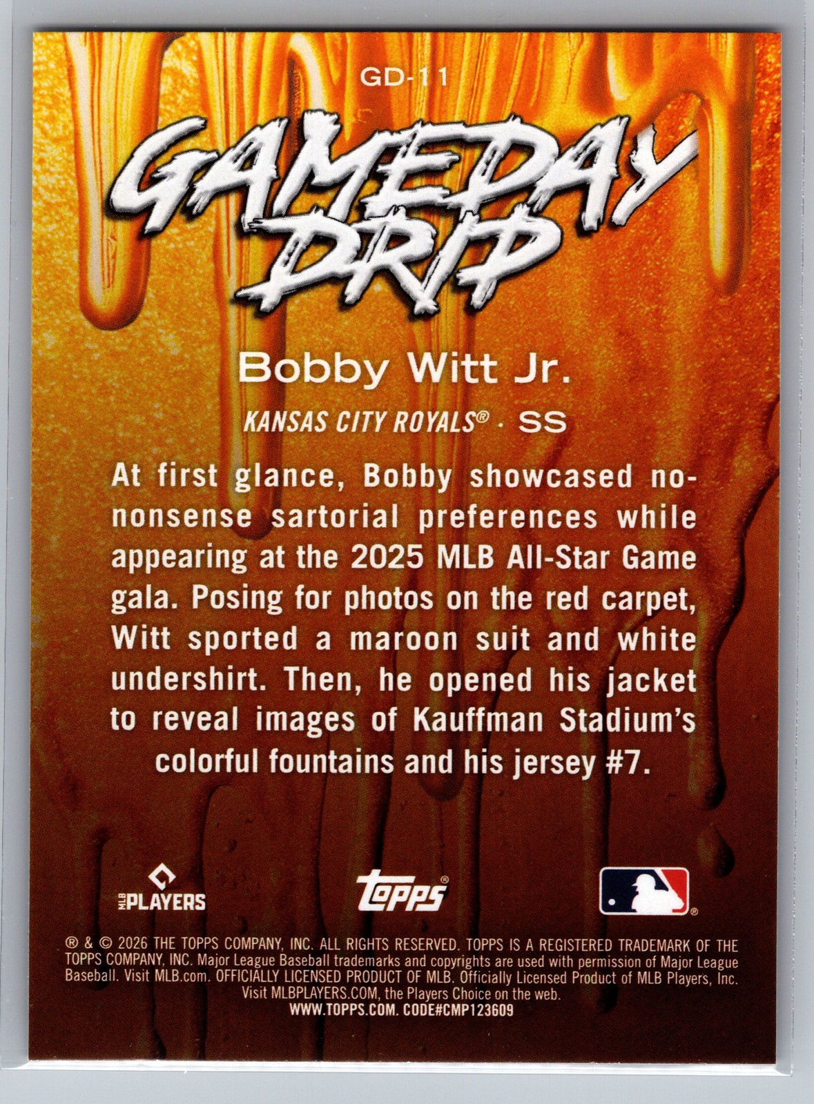 2026 Topps #GD-11 Bobby Witt Jr. Gameday Drip