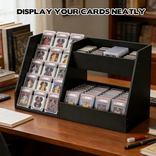5-Tier Wooden Trading Card Display Stand for 200+ PSA/BGS/SGC Slabs – Sleek Tier
