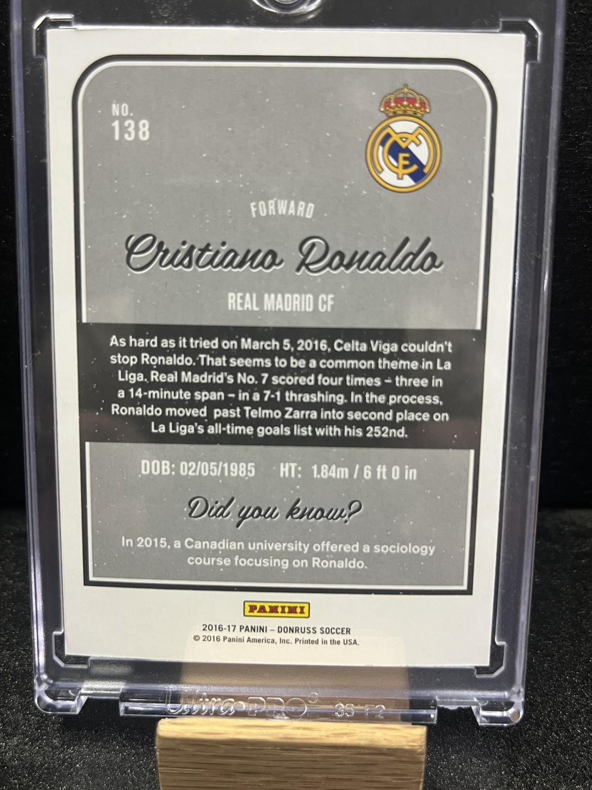 2016 Panini Donruss #138 Cristiano Ronaldo Rare Silver Sparkle Foil SP