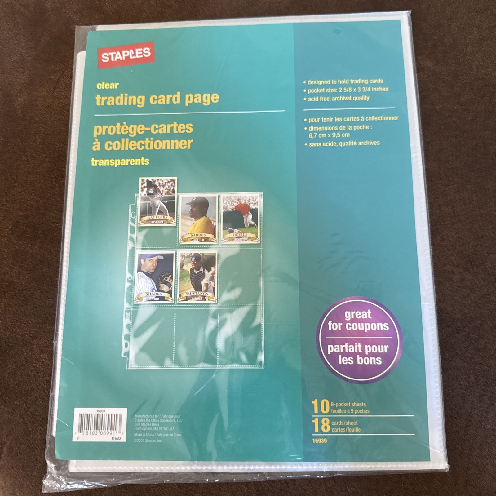Lot of 2 Staples Clear Trading Card Page Pack NEW PVC Free #15939 Binder Inserts