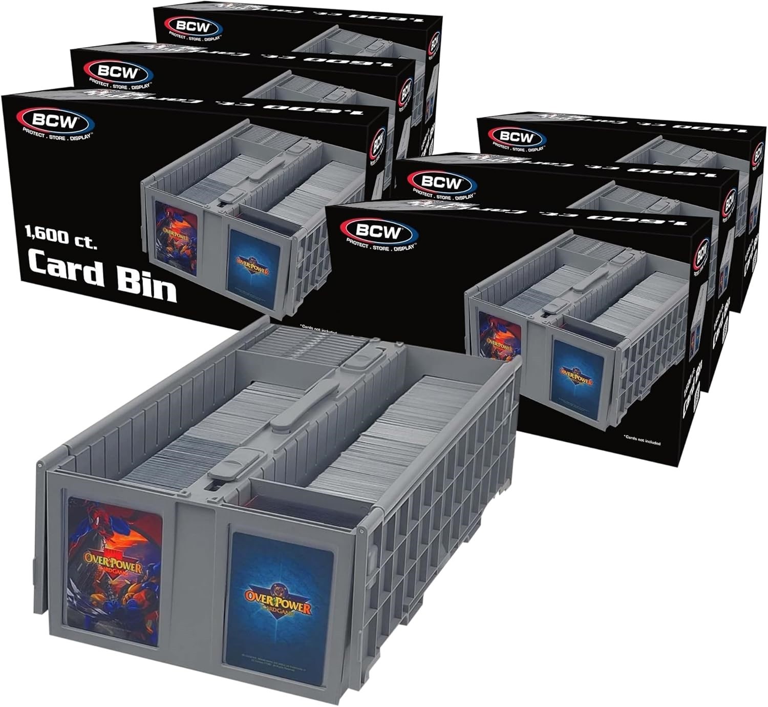 6 BCW Plastic Card Box Bins – Trading Gaming Sport Toploader Magnet Safe Storage