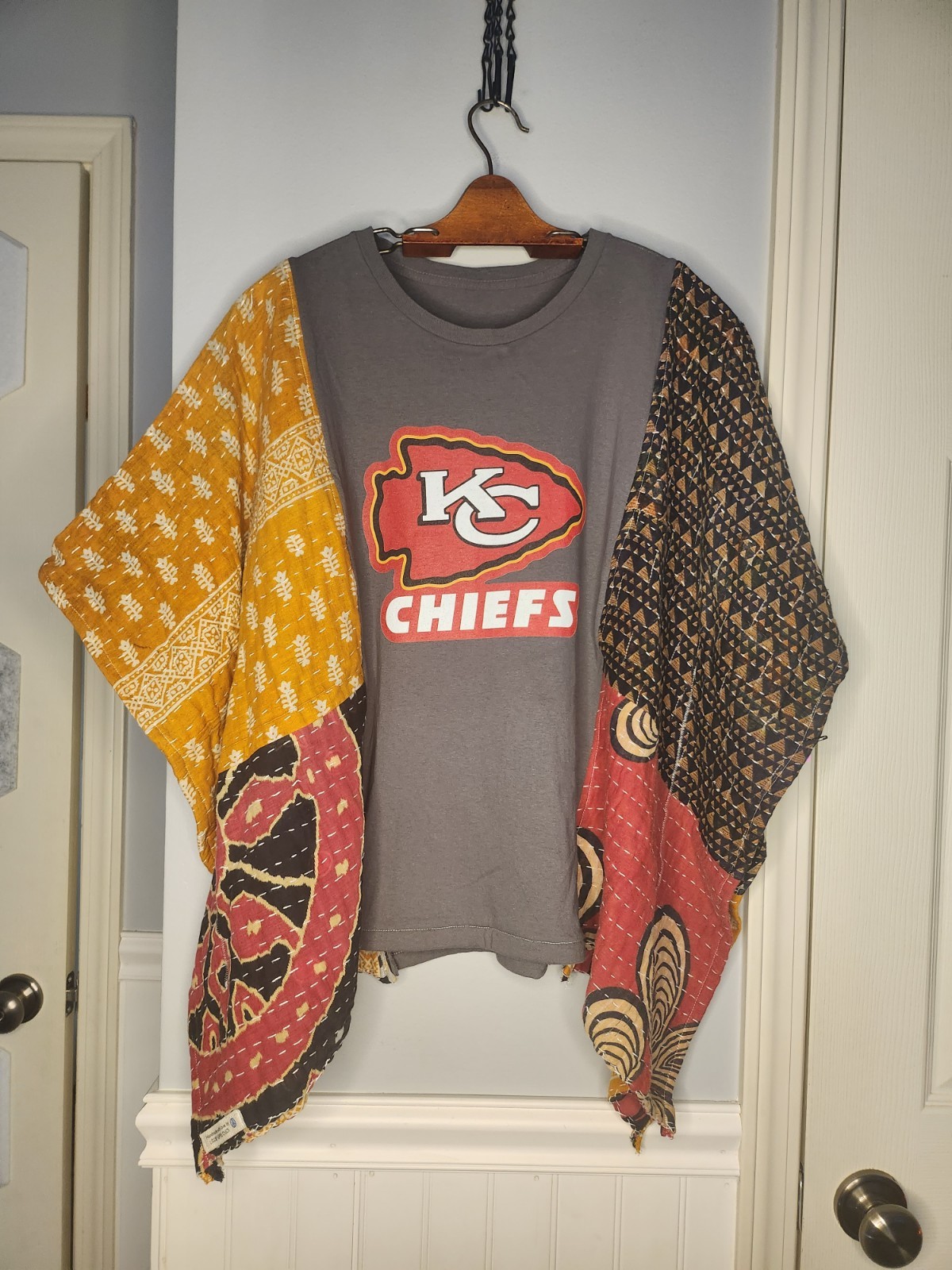 Upcycled Kansas City Chiefs Tee Poncho One Size Fits Most