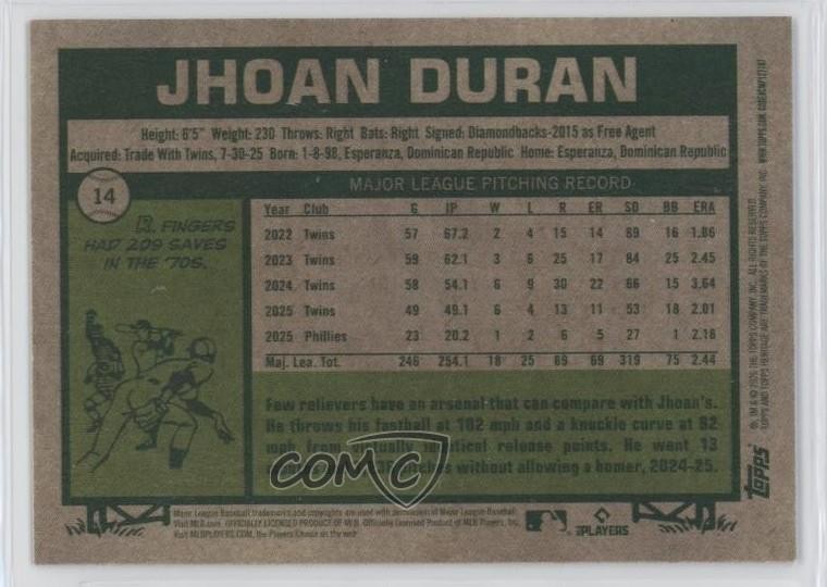 2026 Topps Heritage SP Jhoan Duran #14 1ui4