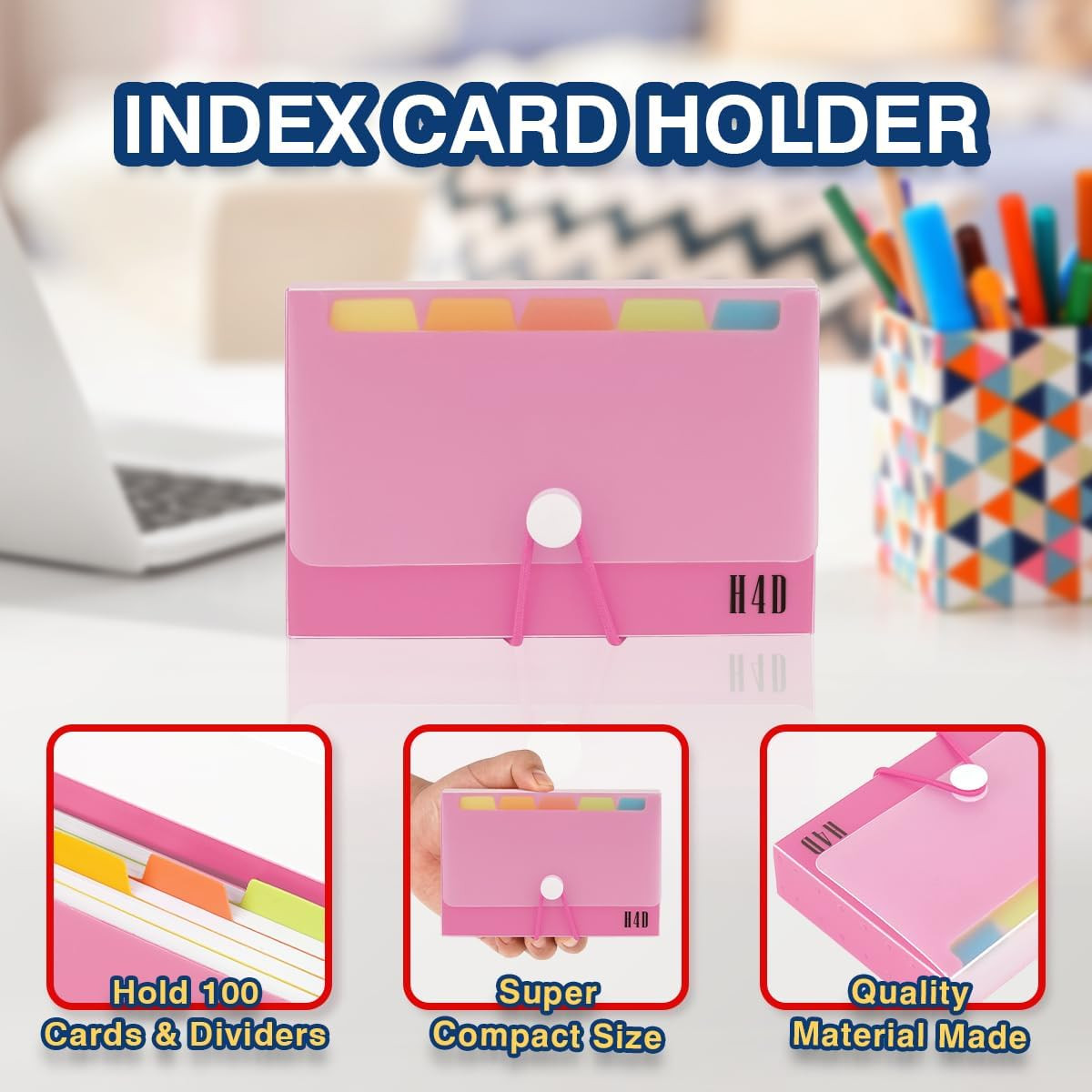 3X5 Index Card Case with 100 Heavyweight Ruled Index Cards and Dividers, Pink