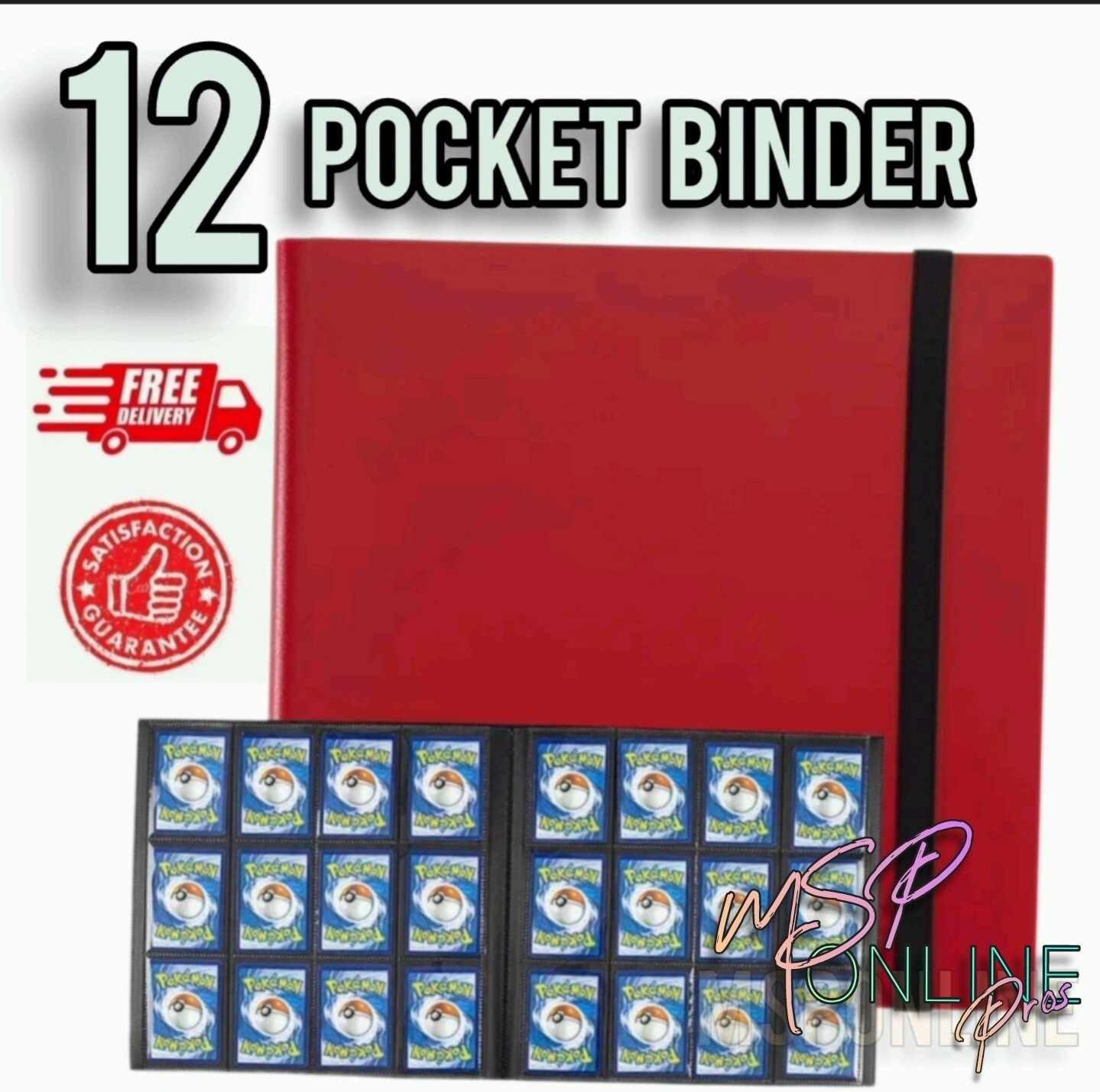 12 Pocket Master Set 480 Card Binder Elastic Trading Cards Folder Pokemon | Red