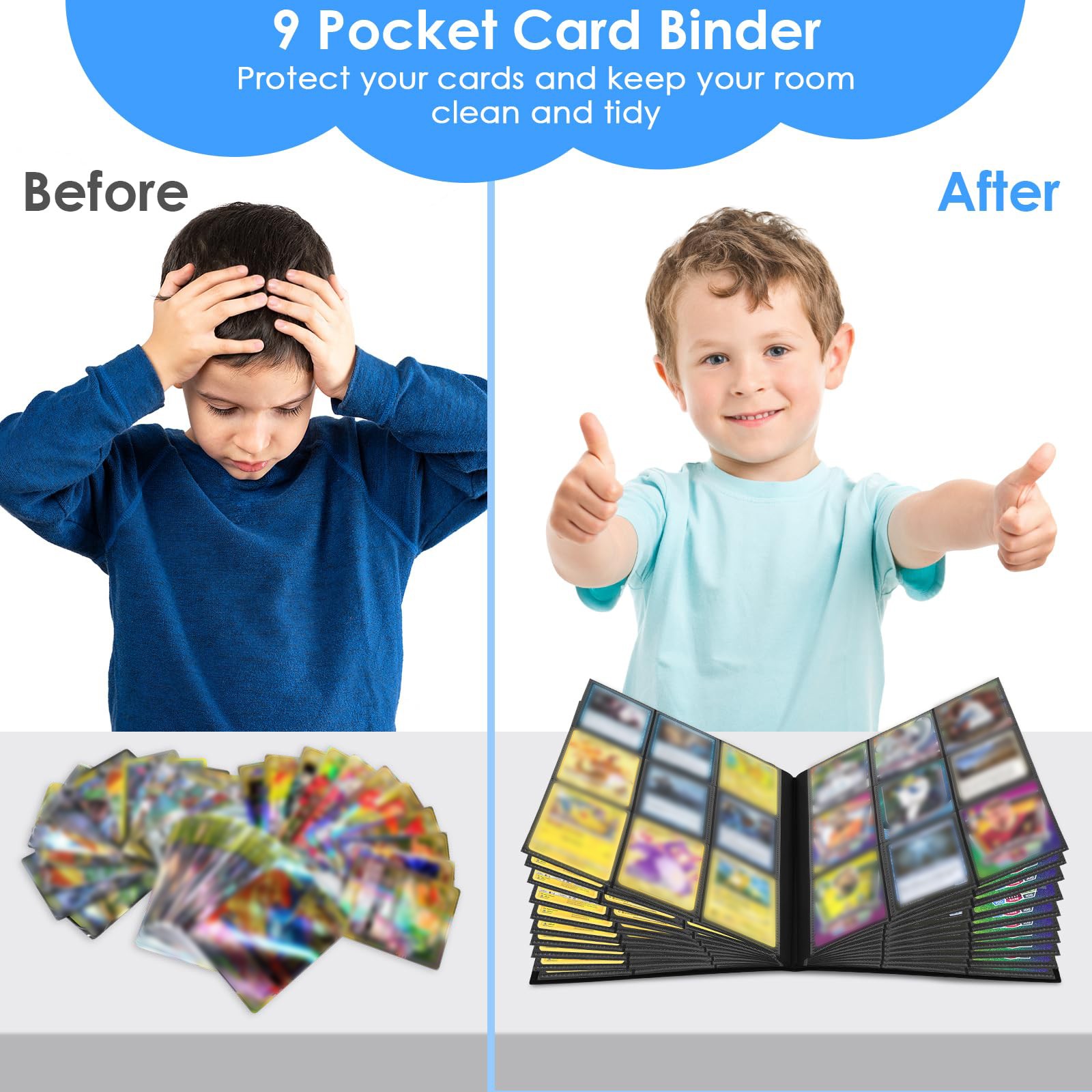 Trading Card Binder – 9 Pocket 360 Cards holder | Sports | TCG | Elastic | Black