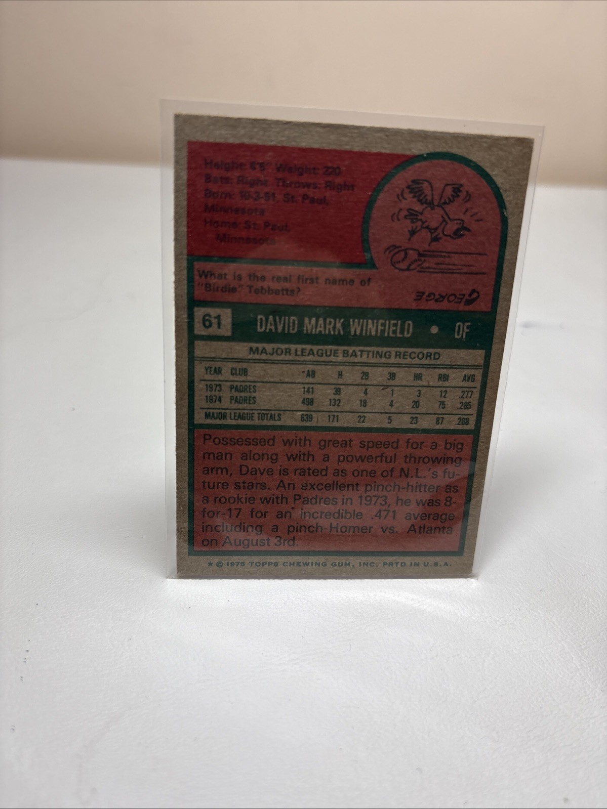 1975 Topps – Dave Winfield #61 Padres Vg-EX Minor Crease