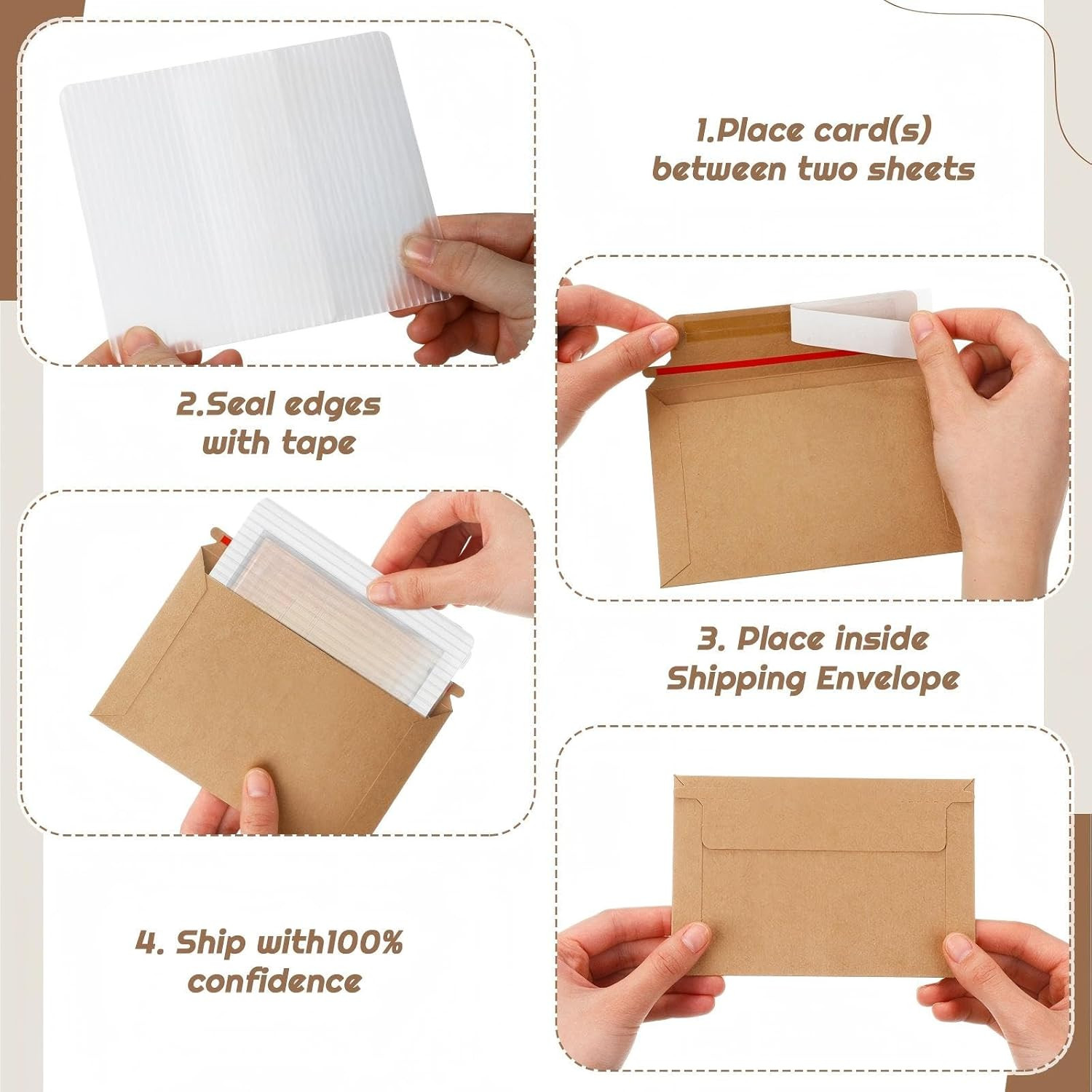 200 Pcs Trading Card Shipping Set 4 X 6” Trading Card Protector and Envelopes B