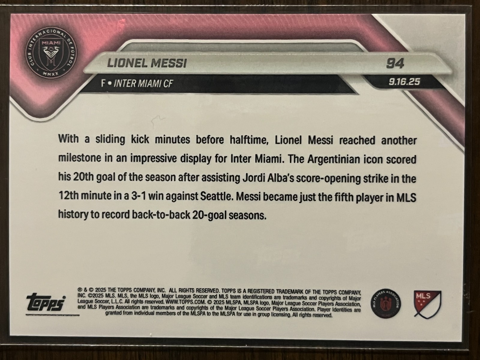 2025 Topps Now MLS #94 Lionel Messi Inter Miami CF