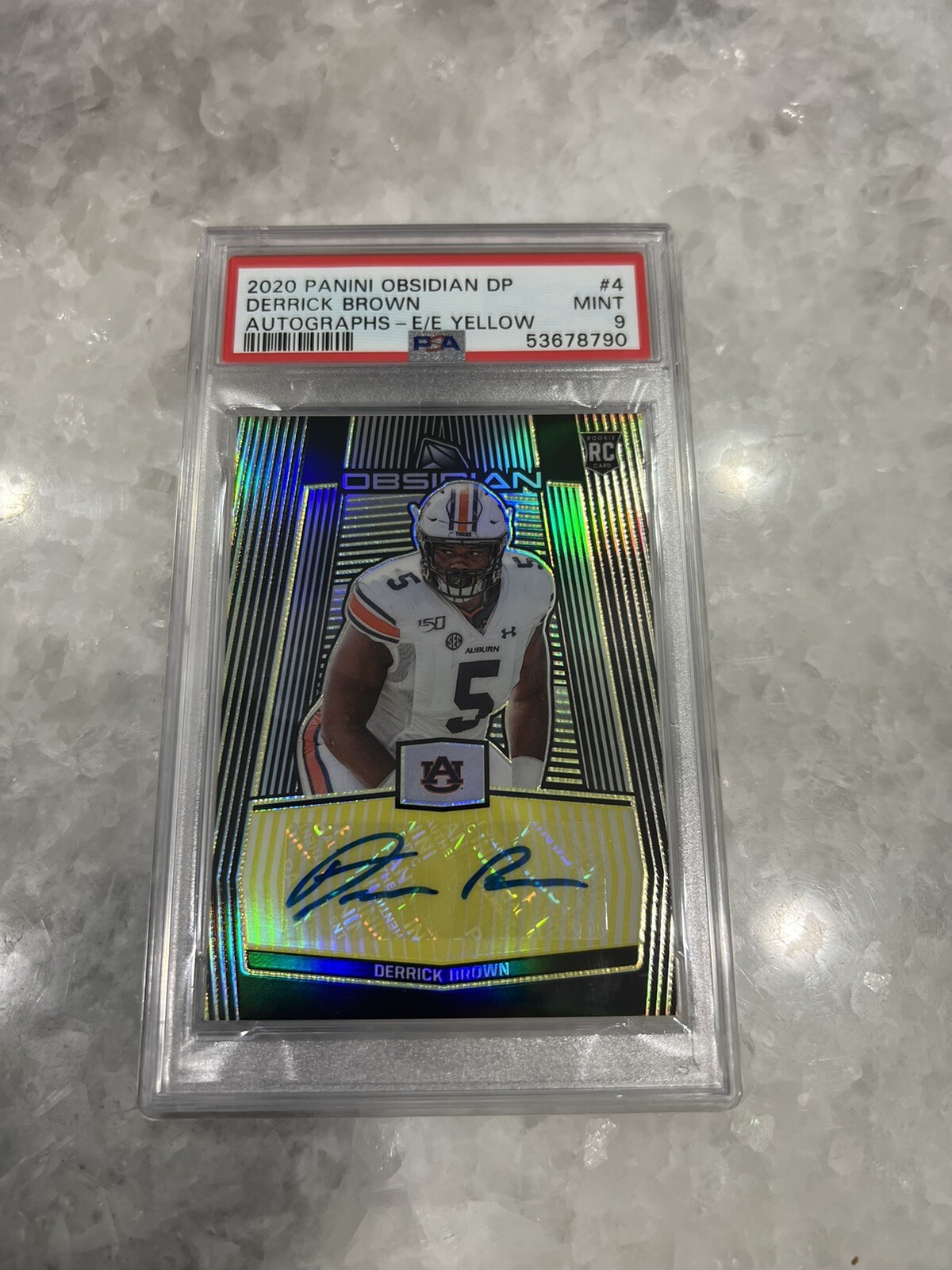 2020 Panini Obsidian DERRICK BROWN Rookie Auto Electric Etch Yellow 01/10 PSA 9