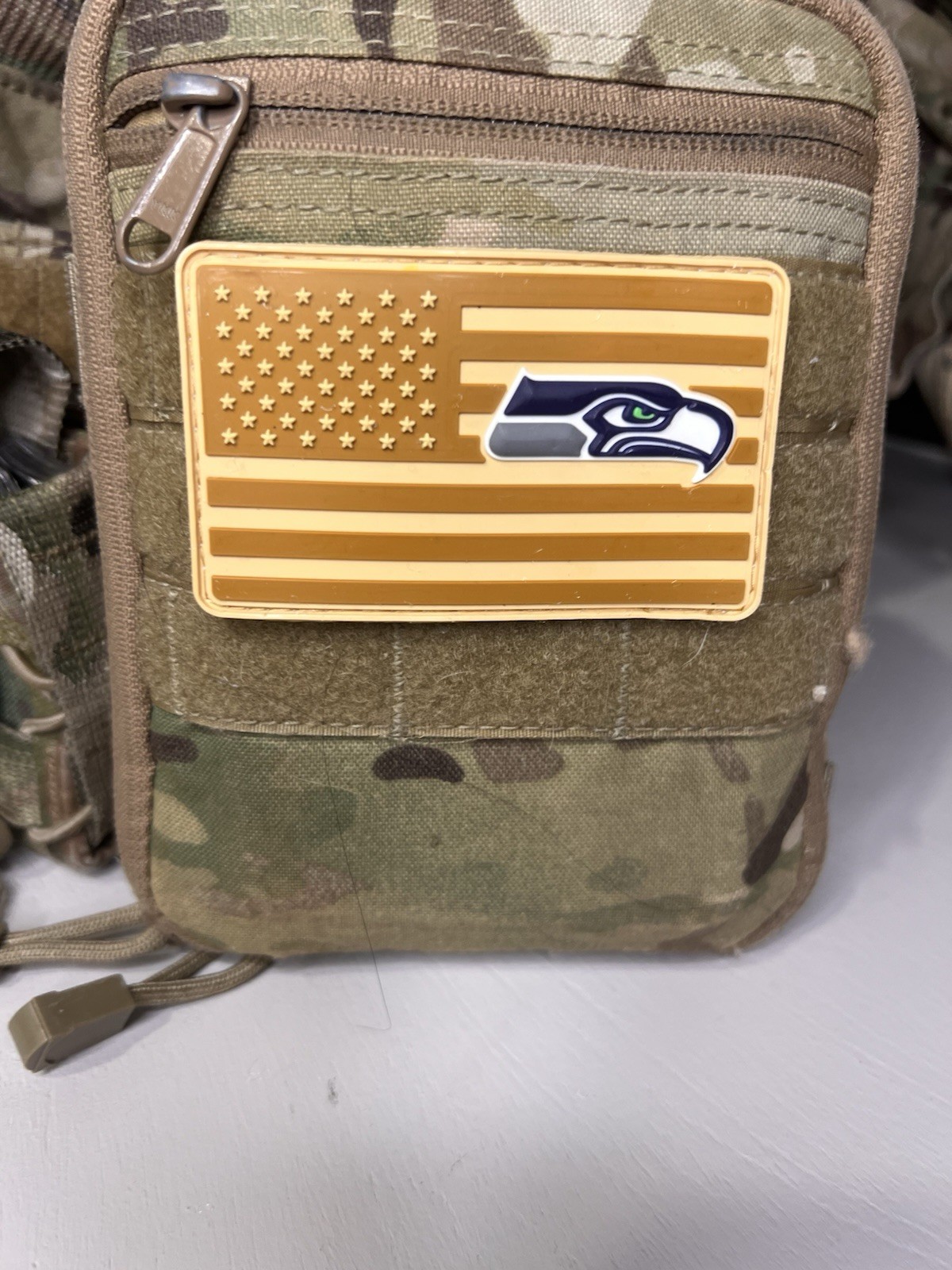 Military Combat American Flag Seattle Seahawks football PVC Patch W Vlcro