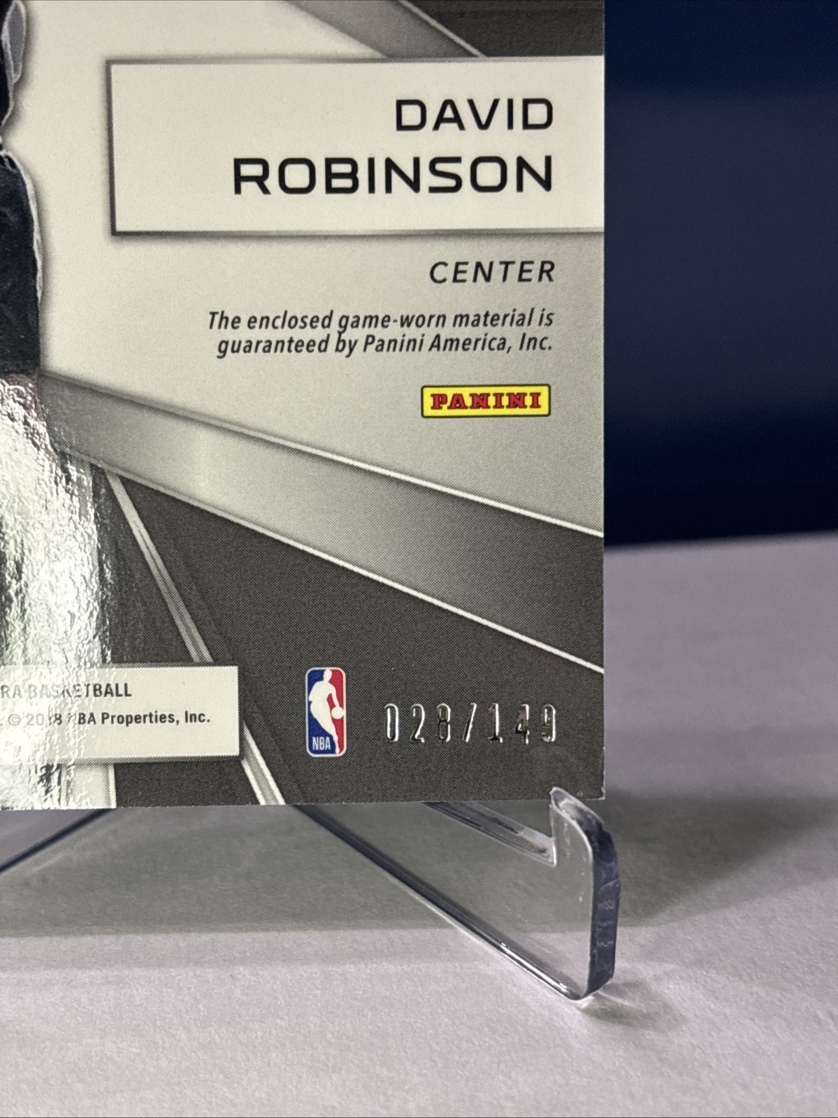2017-18 Panini Spectra Epic Legends Relics 28/149 David Robinson HOF Game Worn