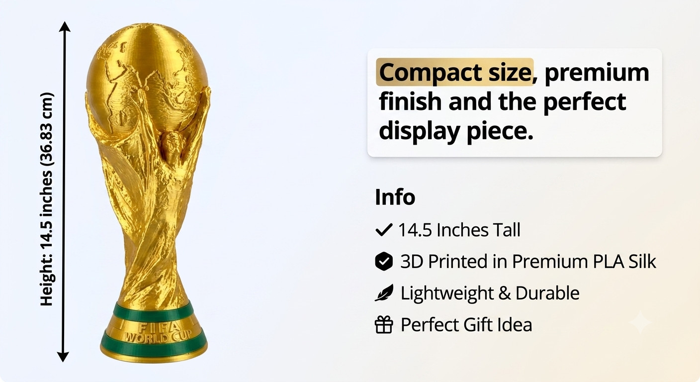 FIFA World Cup 2026 Trophy Replica Full Size 1:1 Gold 14.5″ 36cm Statue Soccer