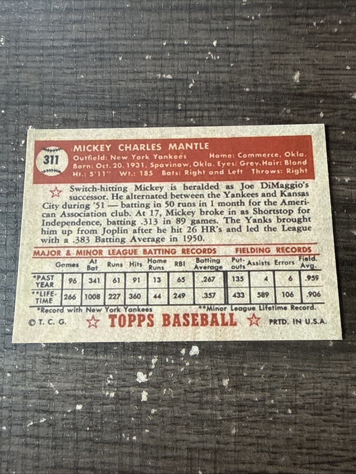 Mickey Mantle Commemorative Reprints #311 Mickey Mantle #2 1952 Topps