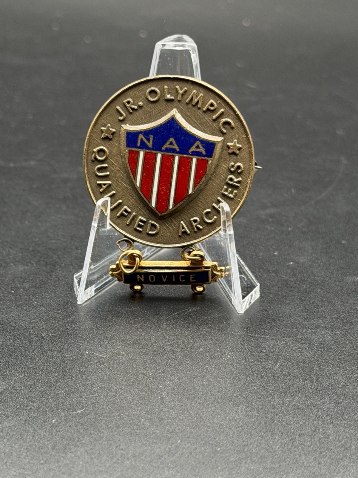 Vtg 1960s NAA Archery Junior Olympics Qualified Archer Medal Novice Rocker Pin