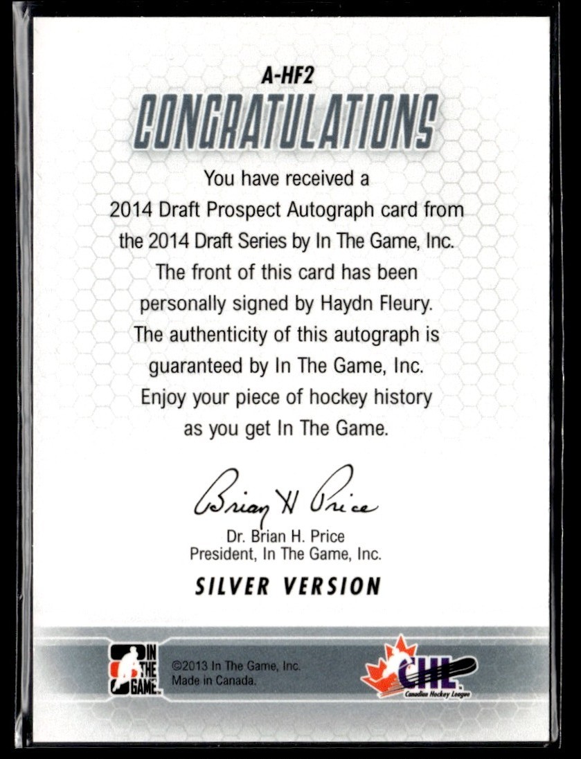 2014-15 In The Game Draft Series Silver Haydn Fleury Auto NNO #A-HF2